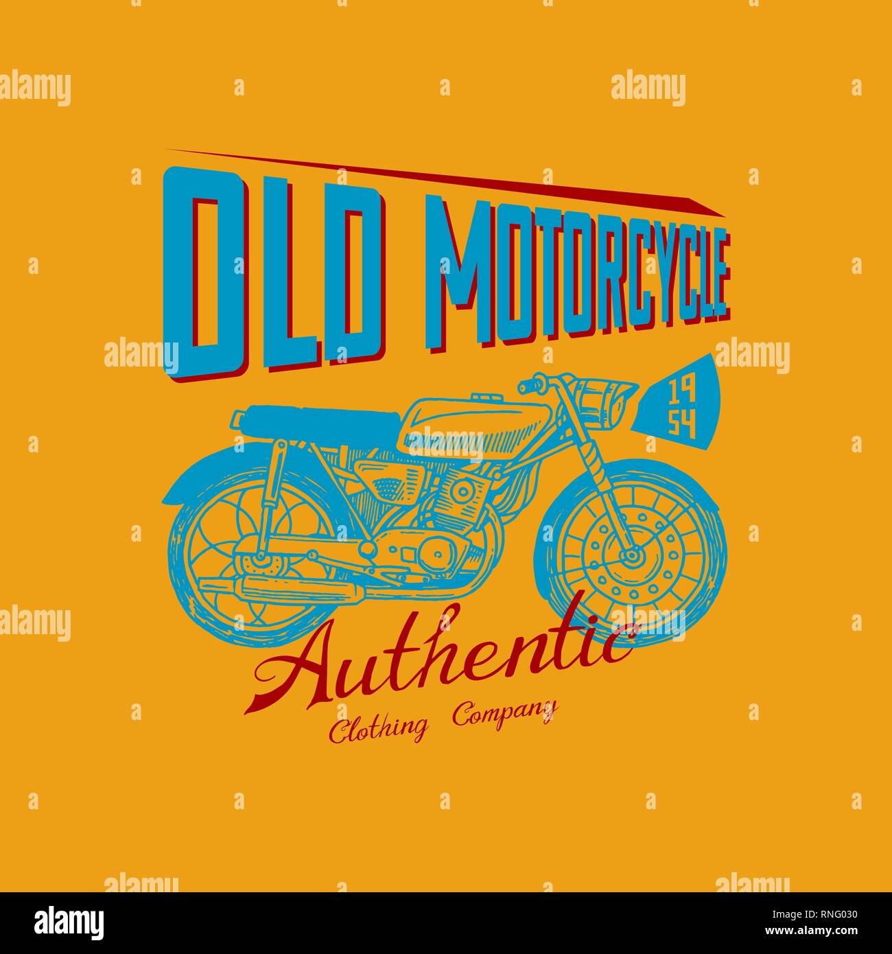 Vélo moto pour T-shirt, Vintage transport. Racers Club. Classic Retro old school moto service. Affiche ou Bannière. Croquis de la main gravée Illustration de Vecteur