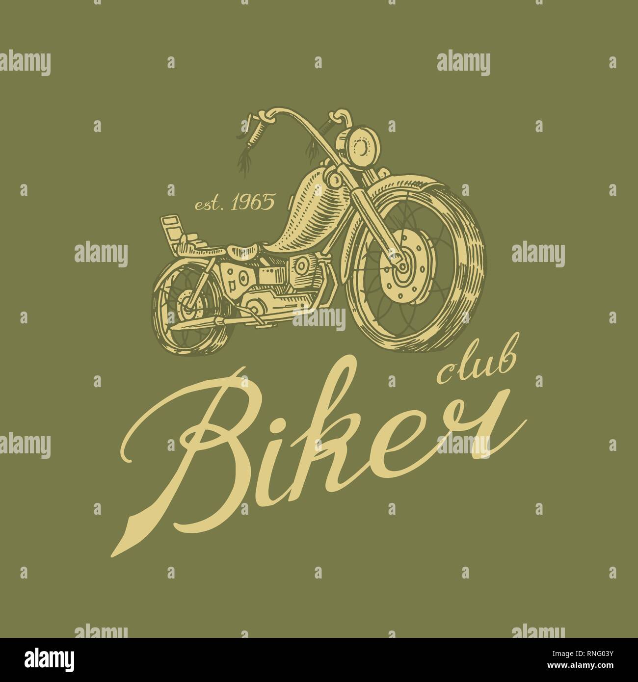 Vélo moto pour T-shirt, Vintage transport. Racers Club. Classic Retro old school moto service. Affiche ou Bannière. Croquis de la main gravée Illustration de Vecteur