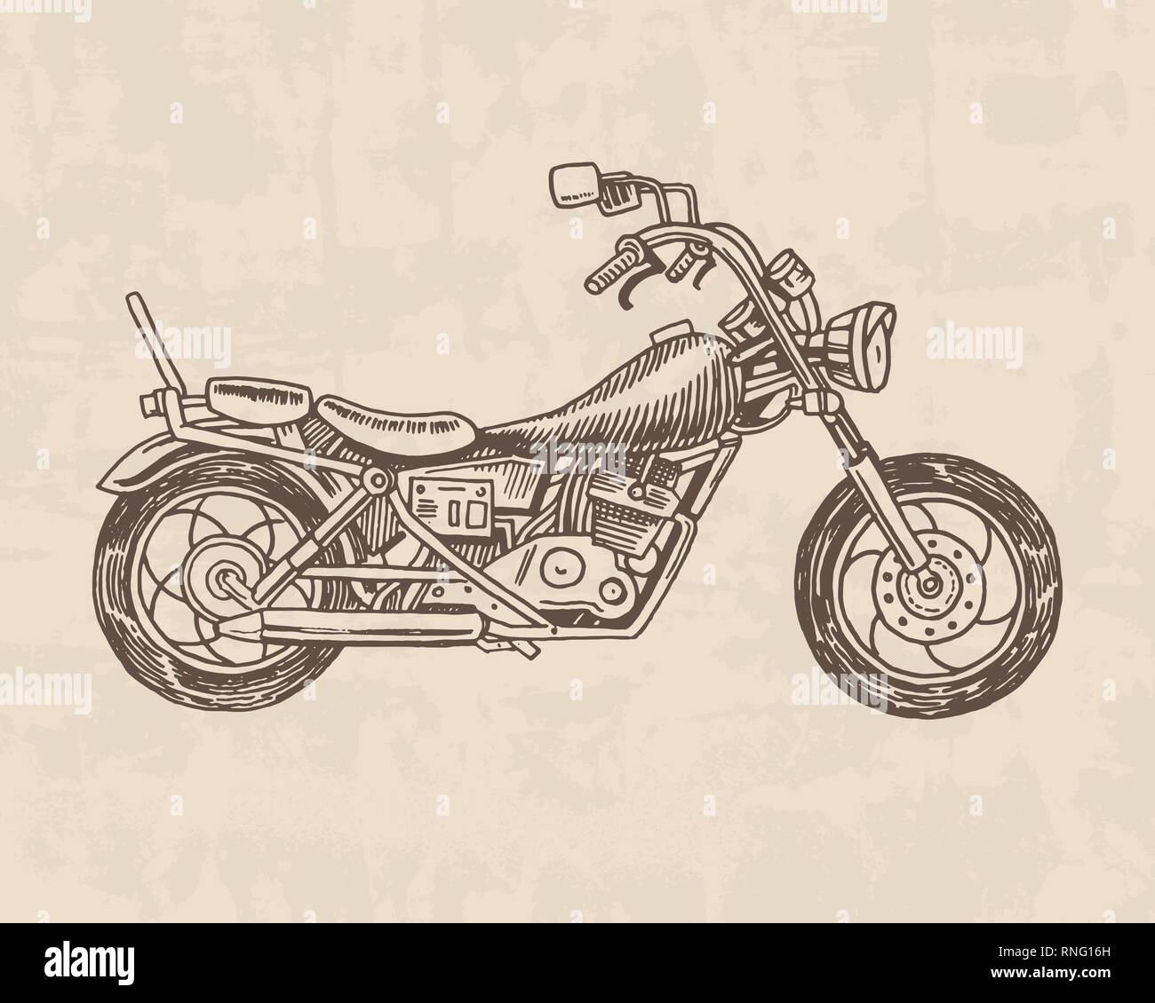 Vintage Retro moto, vélo. Extreme Biker Transport dans un style ancien. Gravé à la main pour imprimer des affiches et croquis monochromes bannière. Illustration de Vecteur
