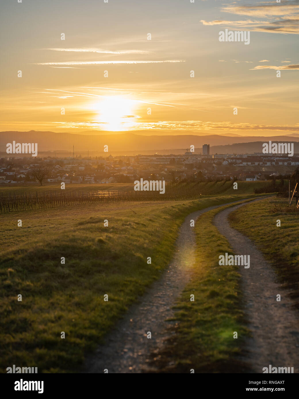 Le soleil se couche sur Eisenstadt, Burgenland, Autriche Banque D'Images