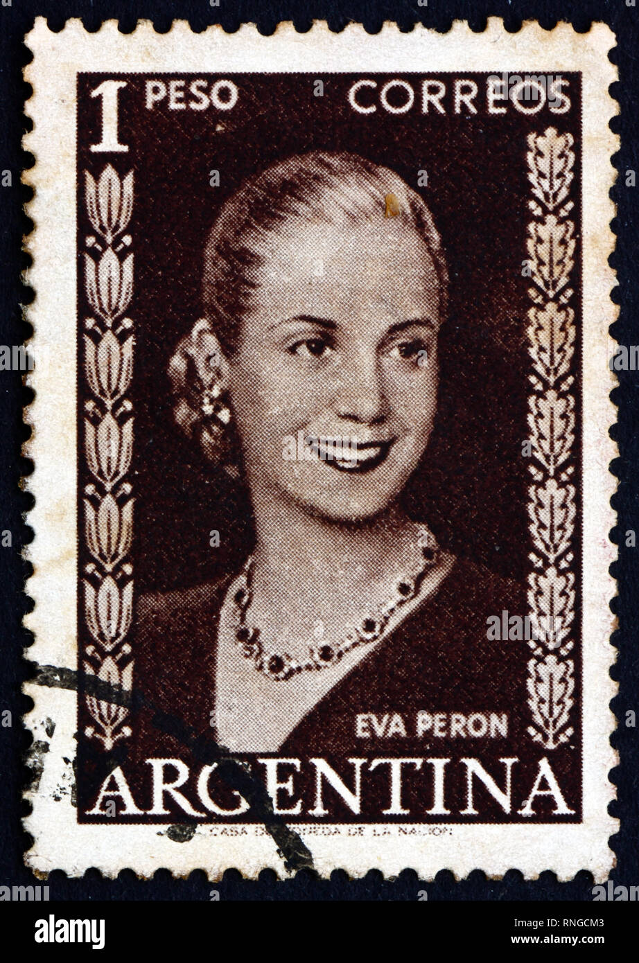 Argentine - VERS 1952 : timbre imprimé dans l'Argentine montre Maria Eva Duarte de Peron, Première Dame d'Argentine, vers 1952 Banque D'Images