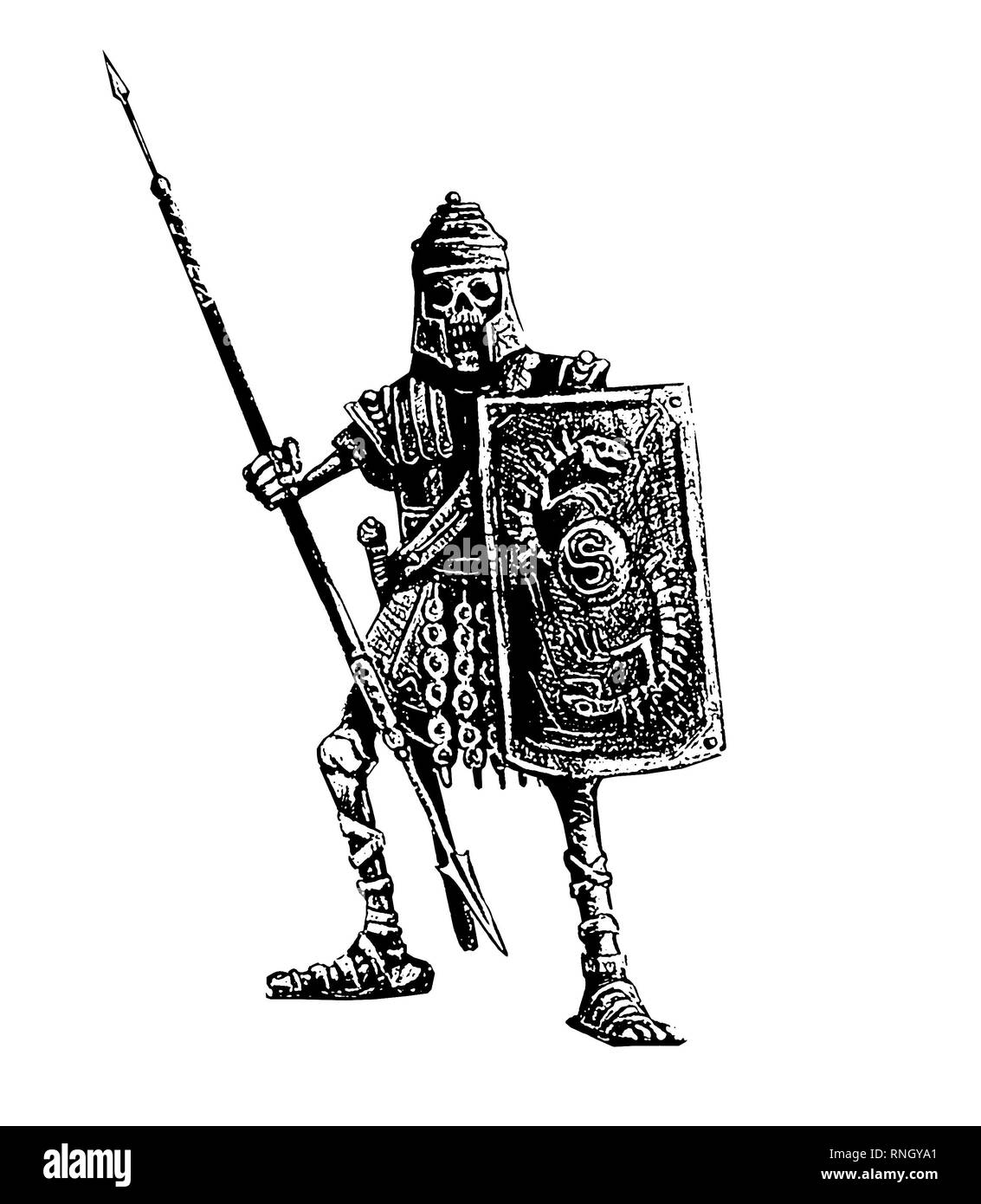 Soldat romain squelette. Fantasy numérique dessin. Banque D'Images