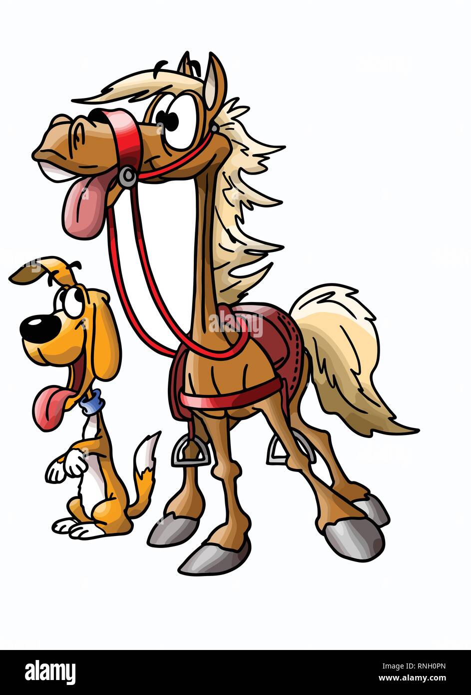 L'amitié entre un cheval et un chien cartoon vector illustration Illustration de Vecteur