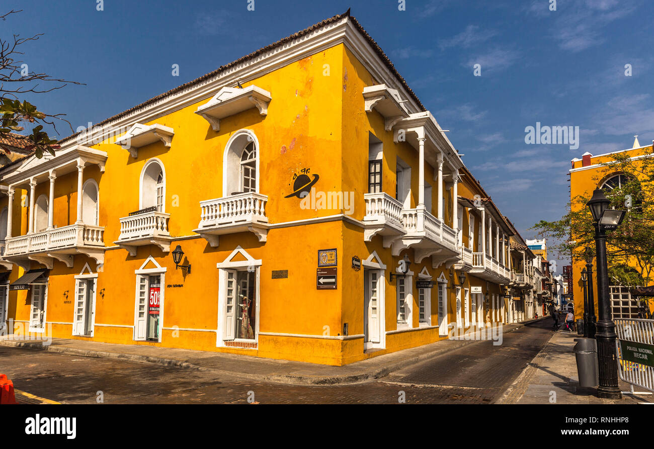 Vieille ville d'architecture coloniale espagnole, Cartagena de Indias, Colombie. Banque D'Images