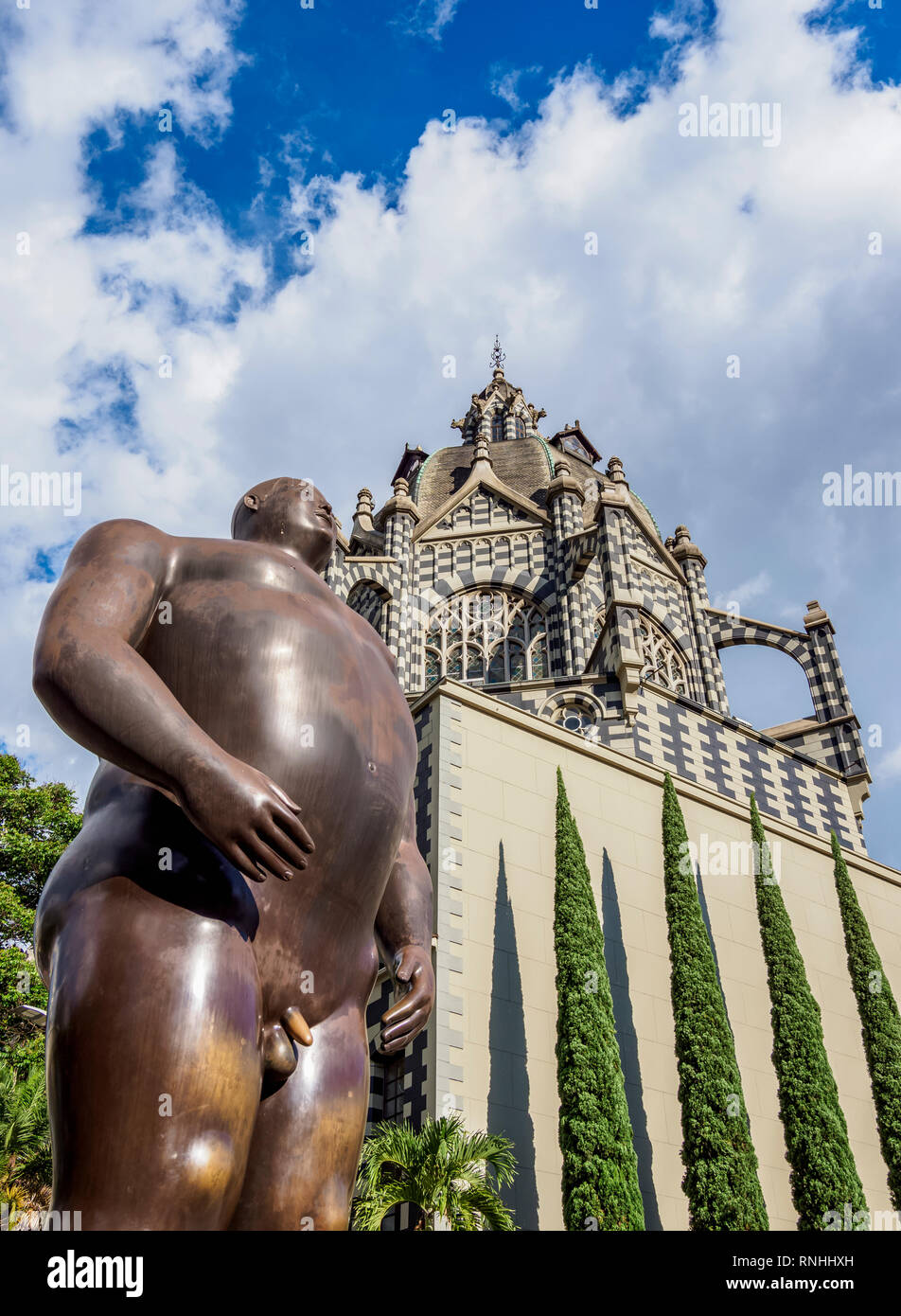 Sculpture de Fernando Botero et Rafael Uribe Uribe Palais de la Culture, Plaza Botero, Medellin, Département d'Antioquia, Colombie Banque D'Images