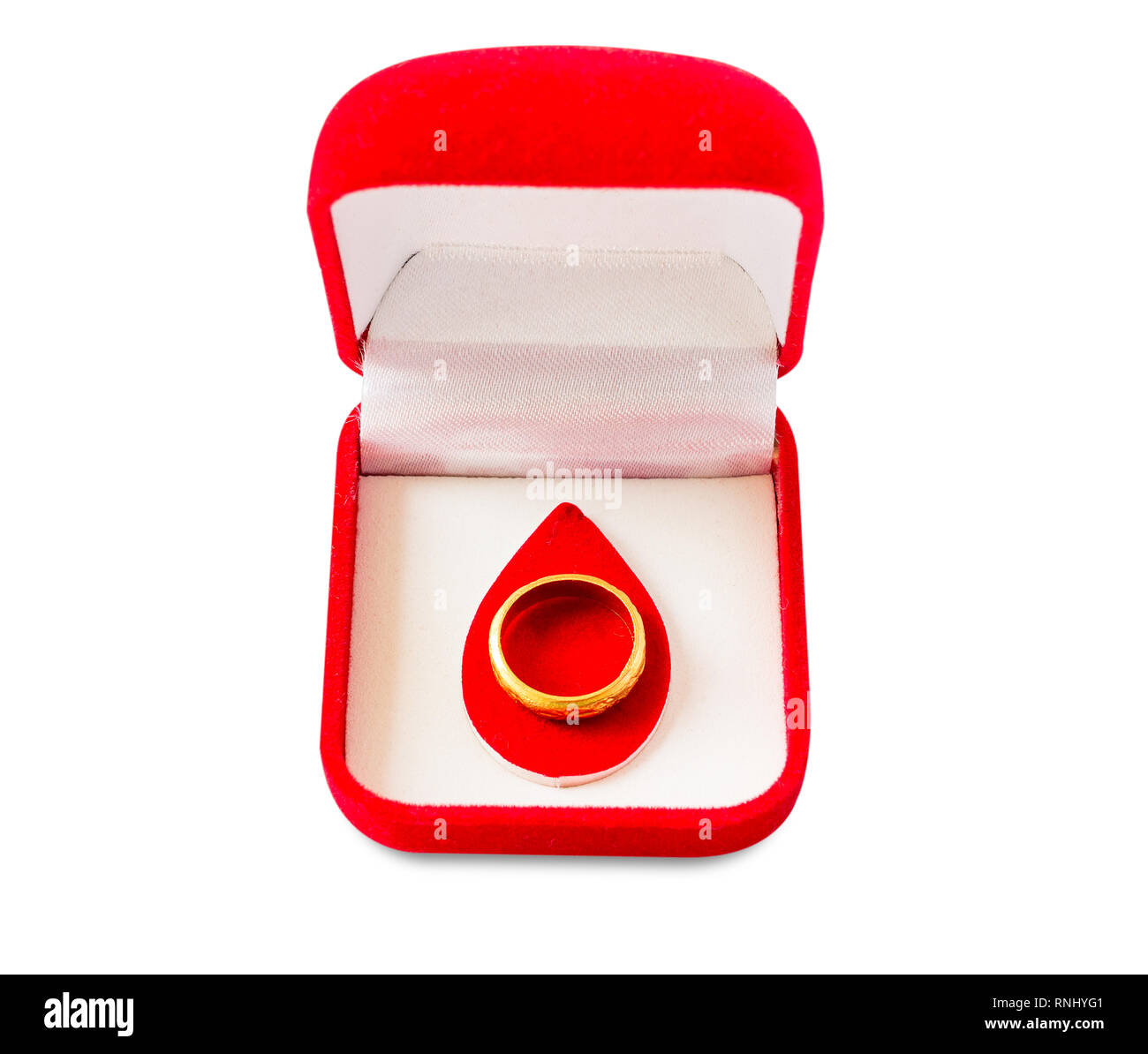 Boîte rouge avec anneau d'or Banque D'Images