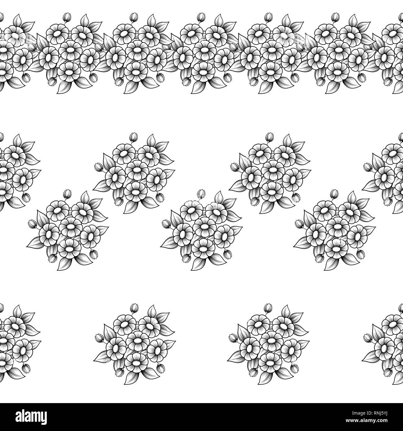 Ensemble de trois noir et blanc horizontal transparent floral frame pour modèles daisy Illustration de Vecteur