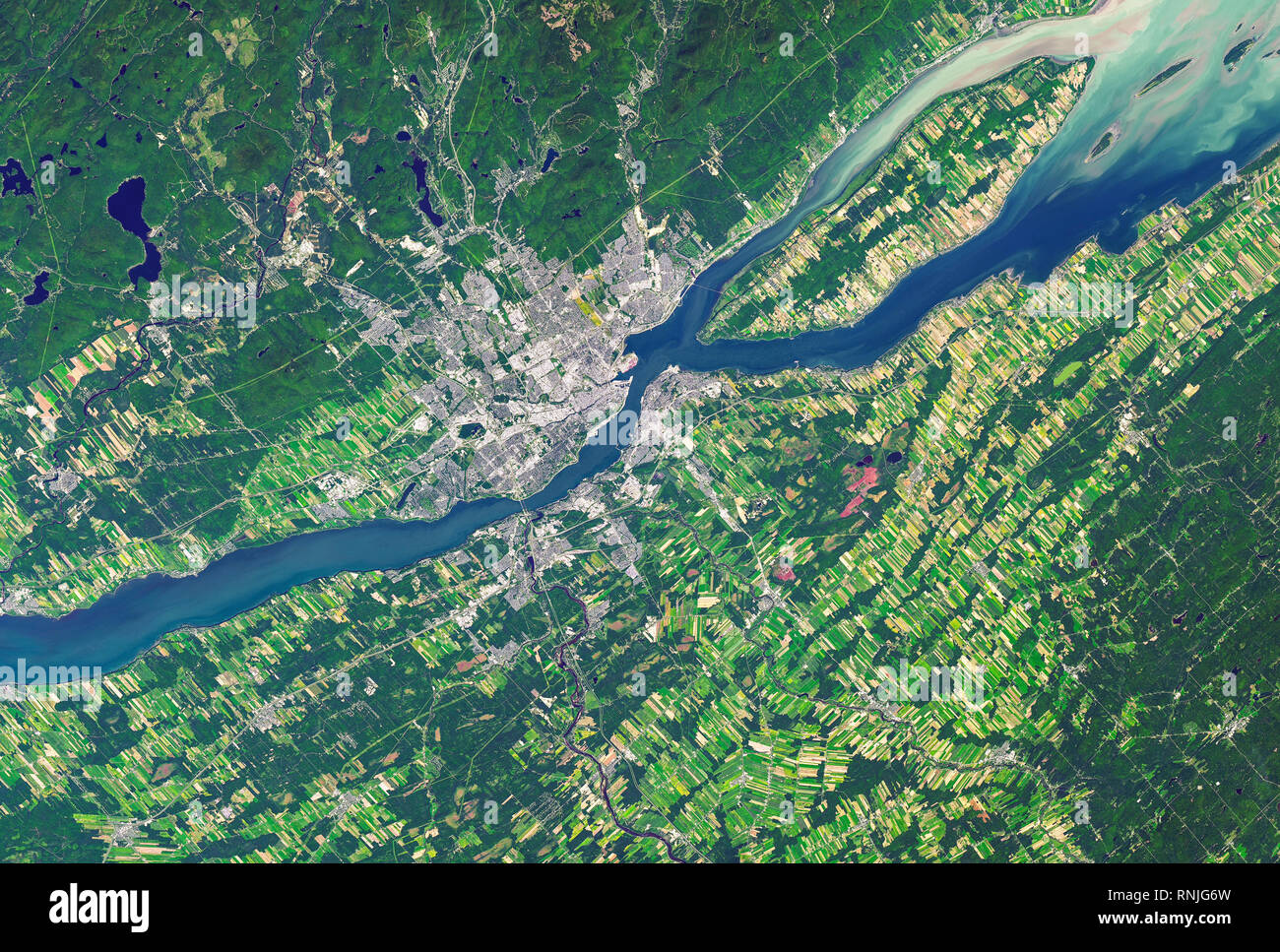 Vue aérienne de la ville de Québec et le fleuve Saint-Laurent, Québec, Canada Banque D'Images
