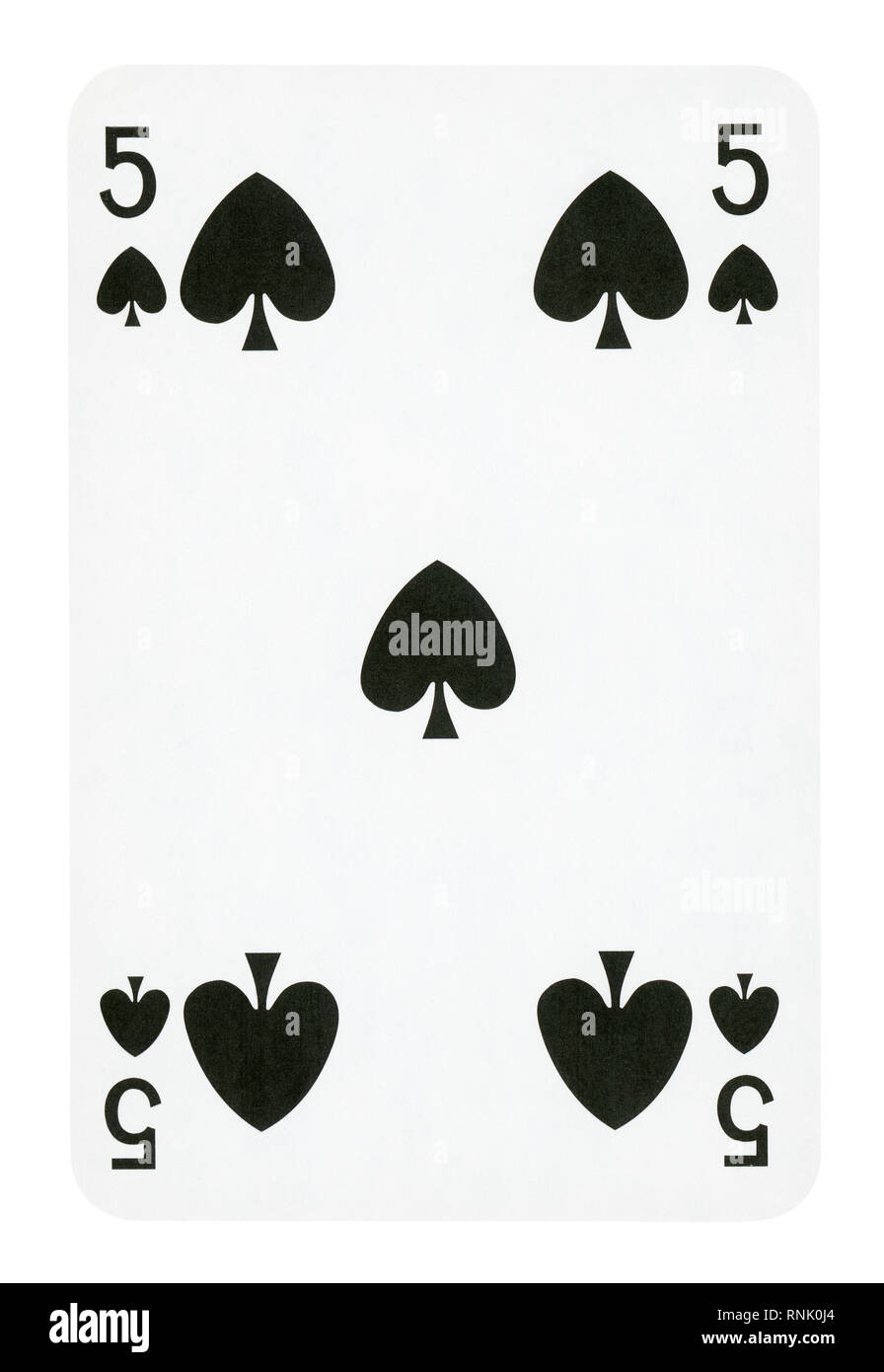 Cinq de pique jeu de carte - isolated on white (chemin inclus) Banque D'Images