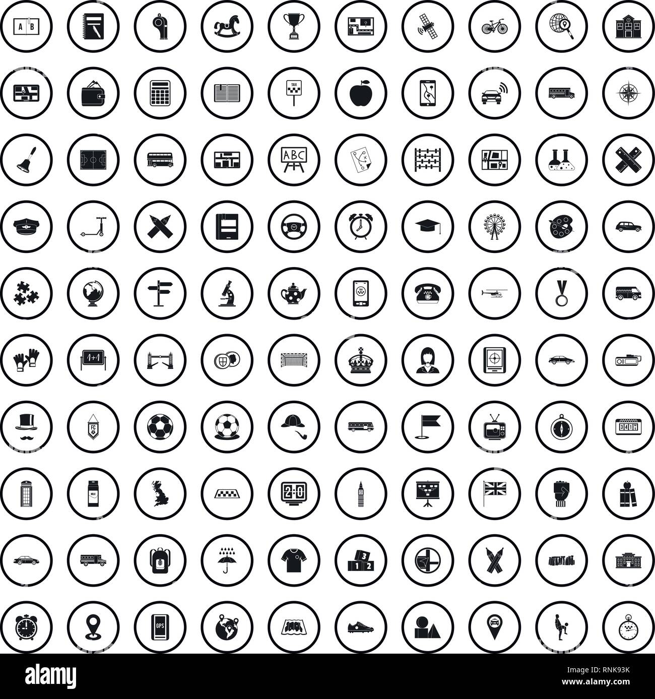 Bus 100 icons set, le style simple Illustration de Vecteur