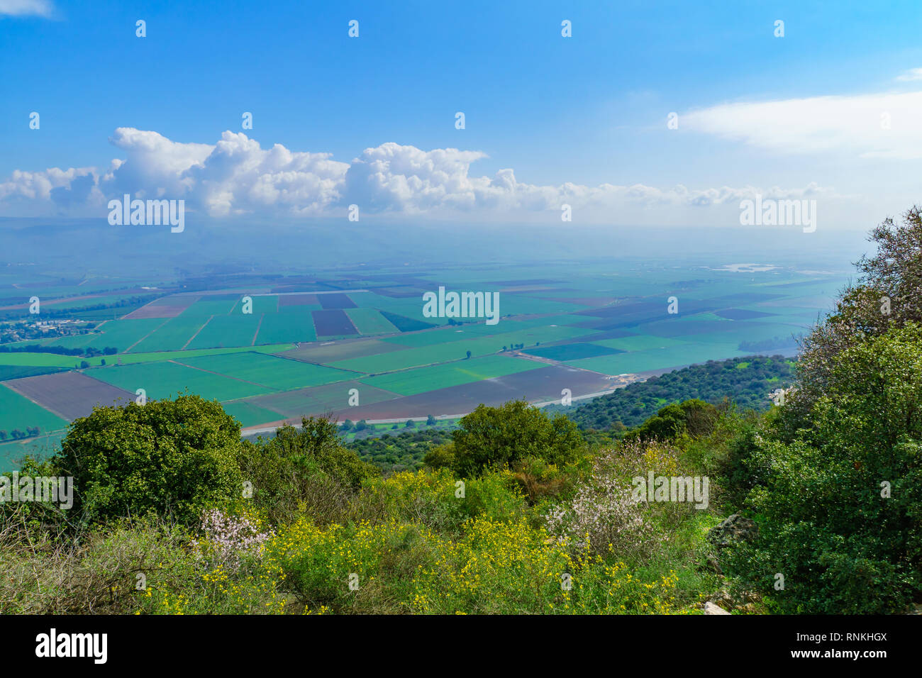 Vue du paysage et de campagne dans la vallée de Hula à partir de la Galilée, dans le nord d'Israël Banque D'Images