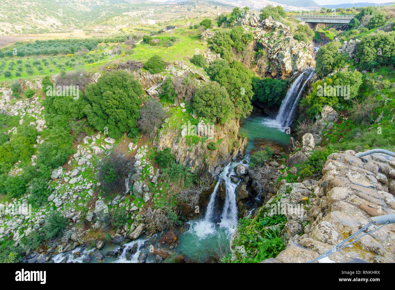Vue de la cascade de La Sarre, dans les hauteurs du Golan, dans le Nord d'Israël Banque D'Images