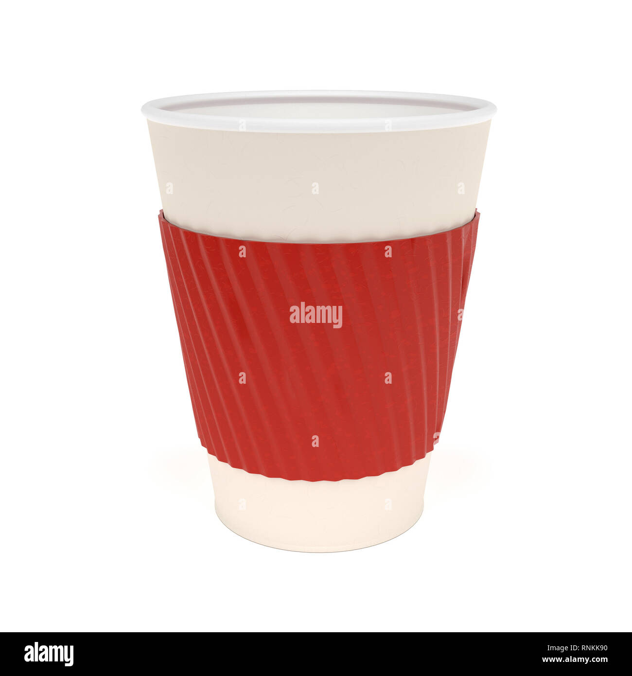 Tasse à café. Verre jetable papier pour les boissons chaudes avec support rouge. Le rendu 3d illustration isolé Banque D'Images