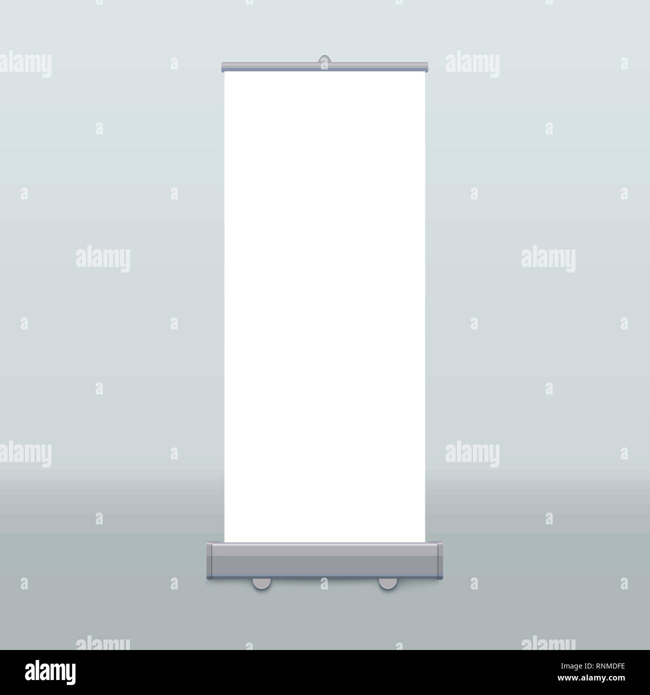 Roll up banner isolés. Affichage vide vecteur pour la maquette de présentation ou d'exposition produit. Vide Vertical roll up stand modèle. Illustration de Vecteur