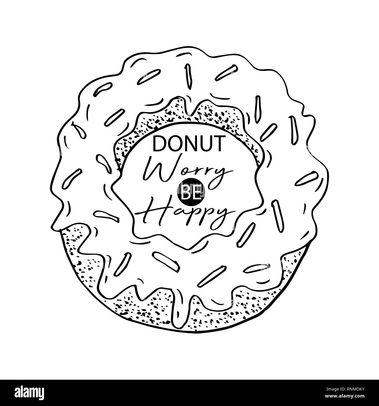 Donut worry be happy. L'élément de conception pour les cartes de vœux, décoration, affiches et estampes Banque D'Images