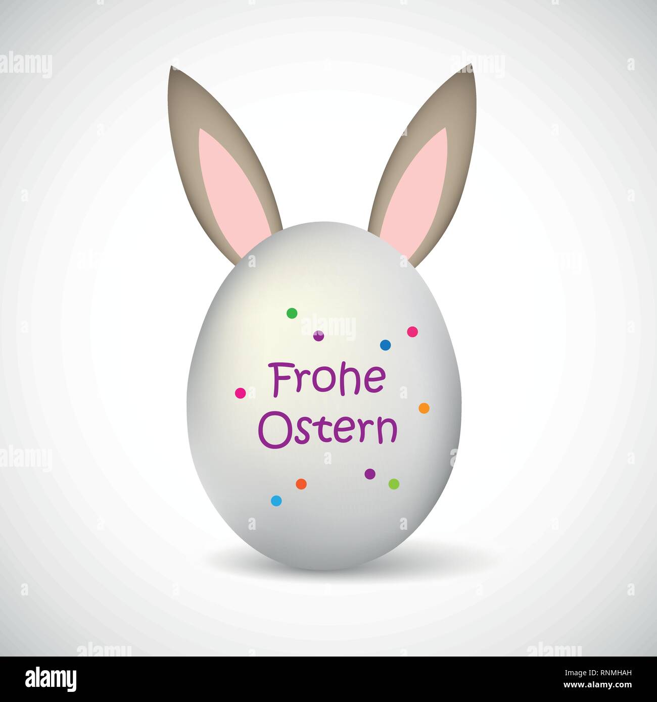 Un seul œuf blanc avec oreilles de lapin et joyeuses Pâques typographie sur fond blanc vector illustration EPS10 Illustration de Vecteur