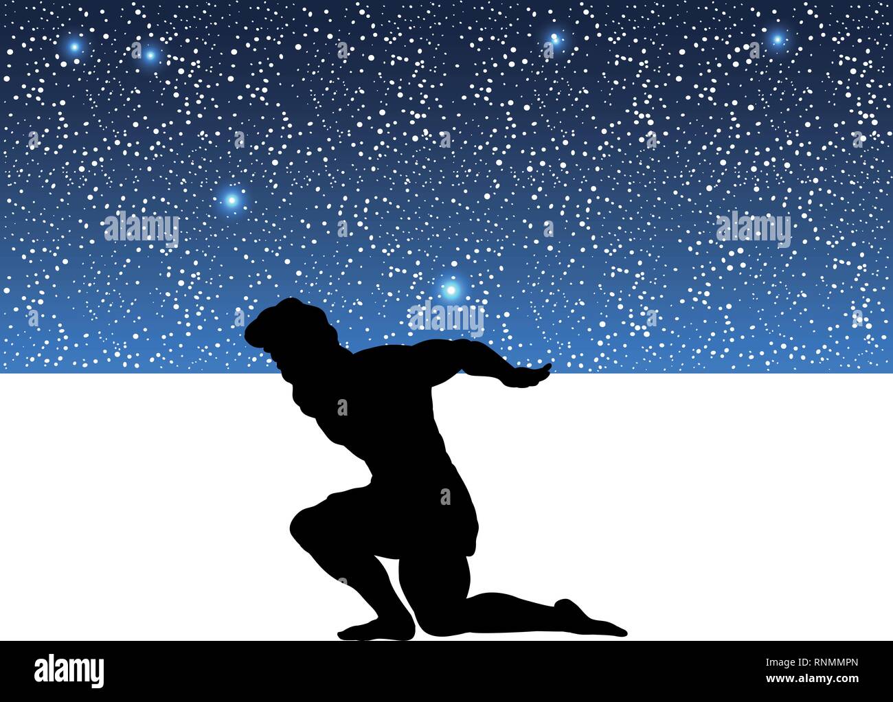 Titan Atlas Dieu tient silhouette ciel mythologie ancienne fantaisie. Vector illustration. Illustration de Vecteur