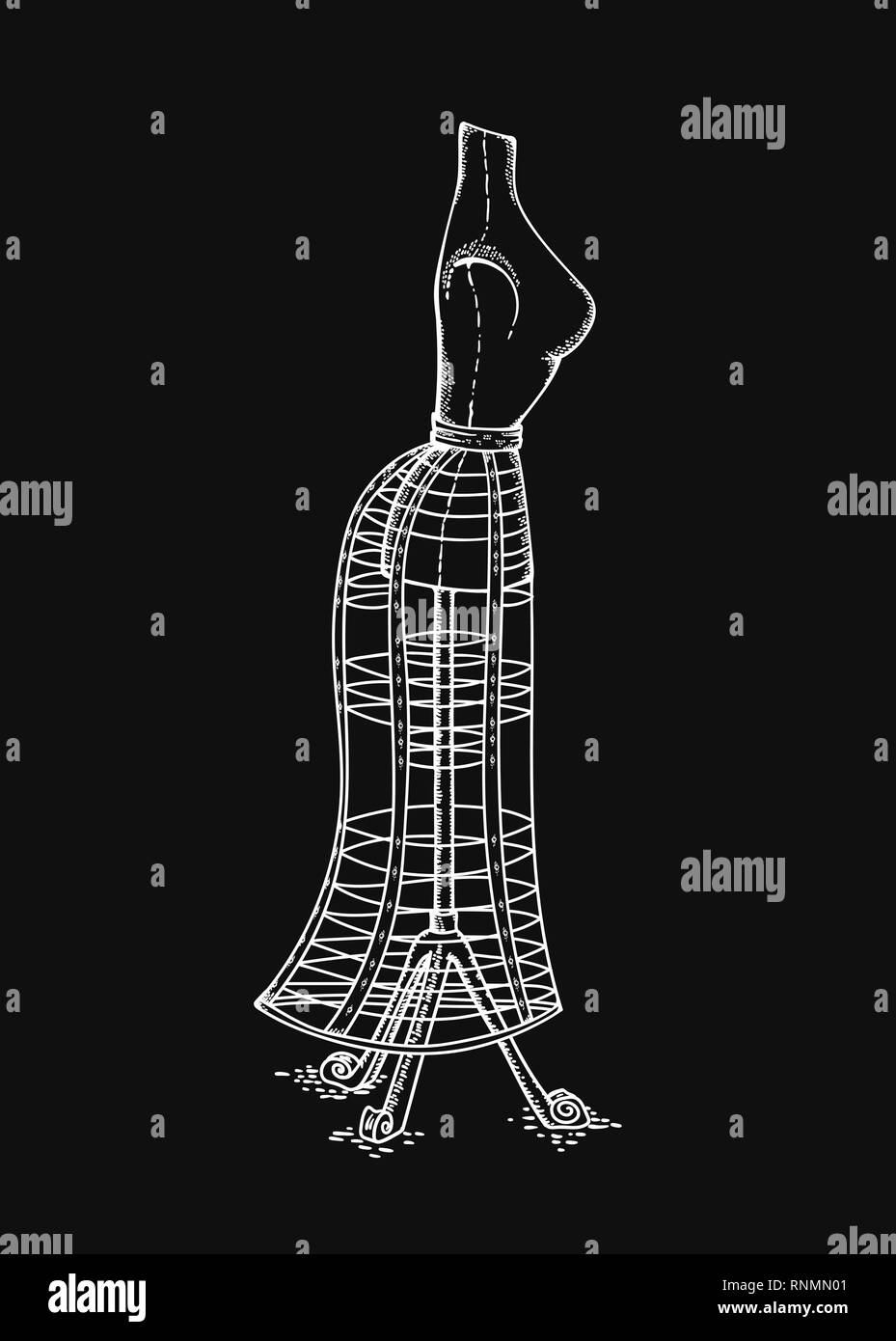 Vector hand drawn croquis de Victorian vintage mannequin pour l'habillage studio, objet rétro pour la décoration et débris booking Illustration de Vecteur