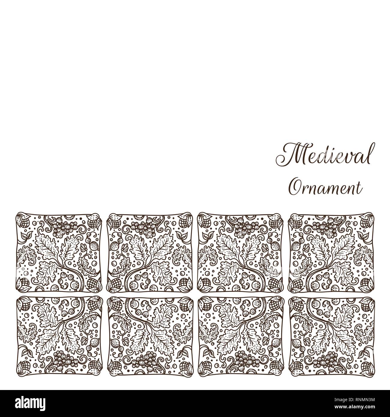 Floral frame Vintage raisin avec copie espace style néerlandais Pays-Bas carte carreaux Illustration de Vecteur