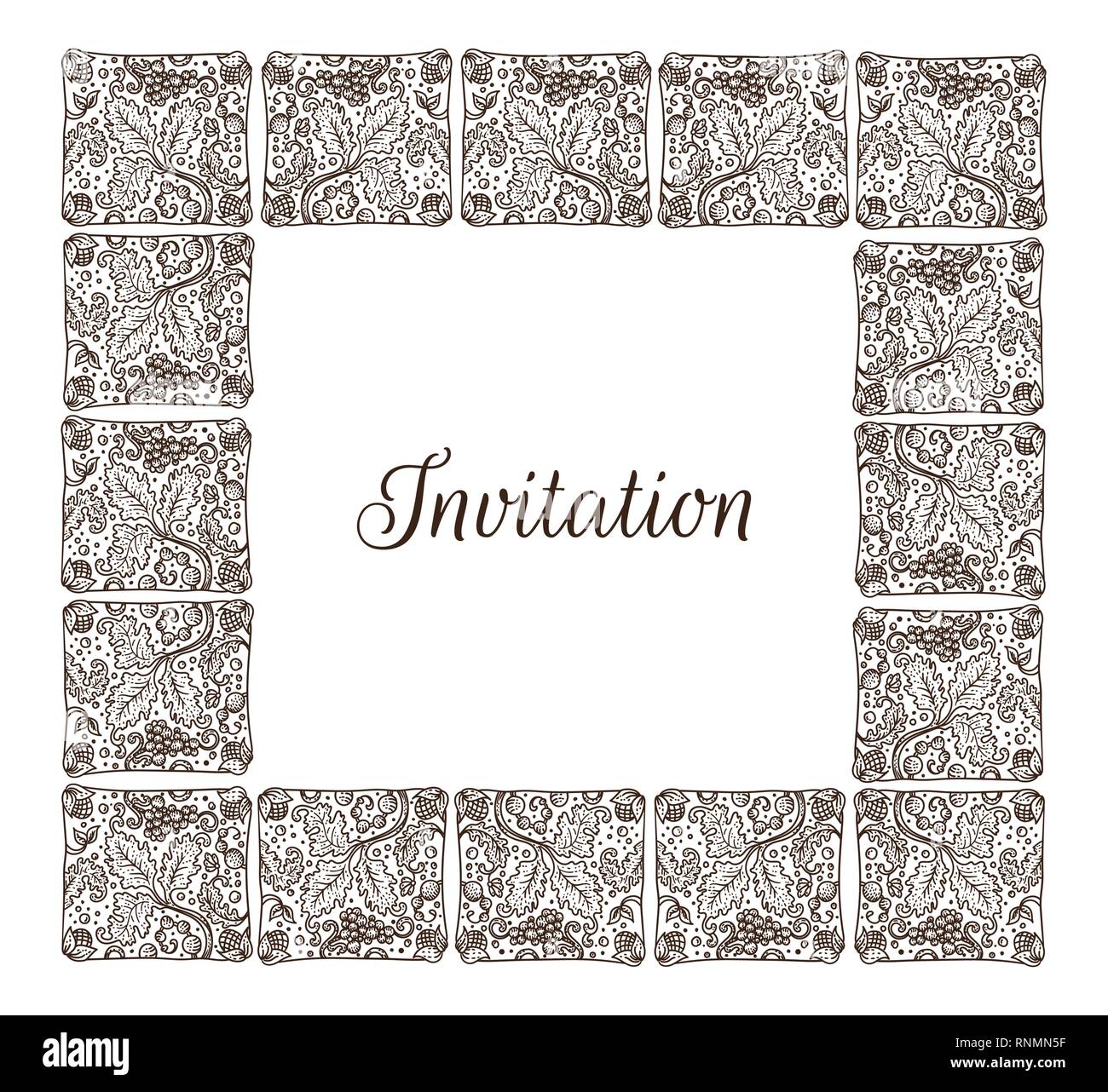 Floral frame Vintage raisin avec copie espace style néerlandais Pays-Bas carte carreaux Illustration de Vecteur