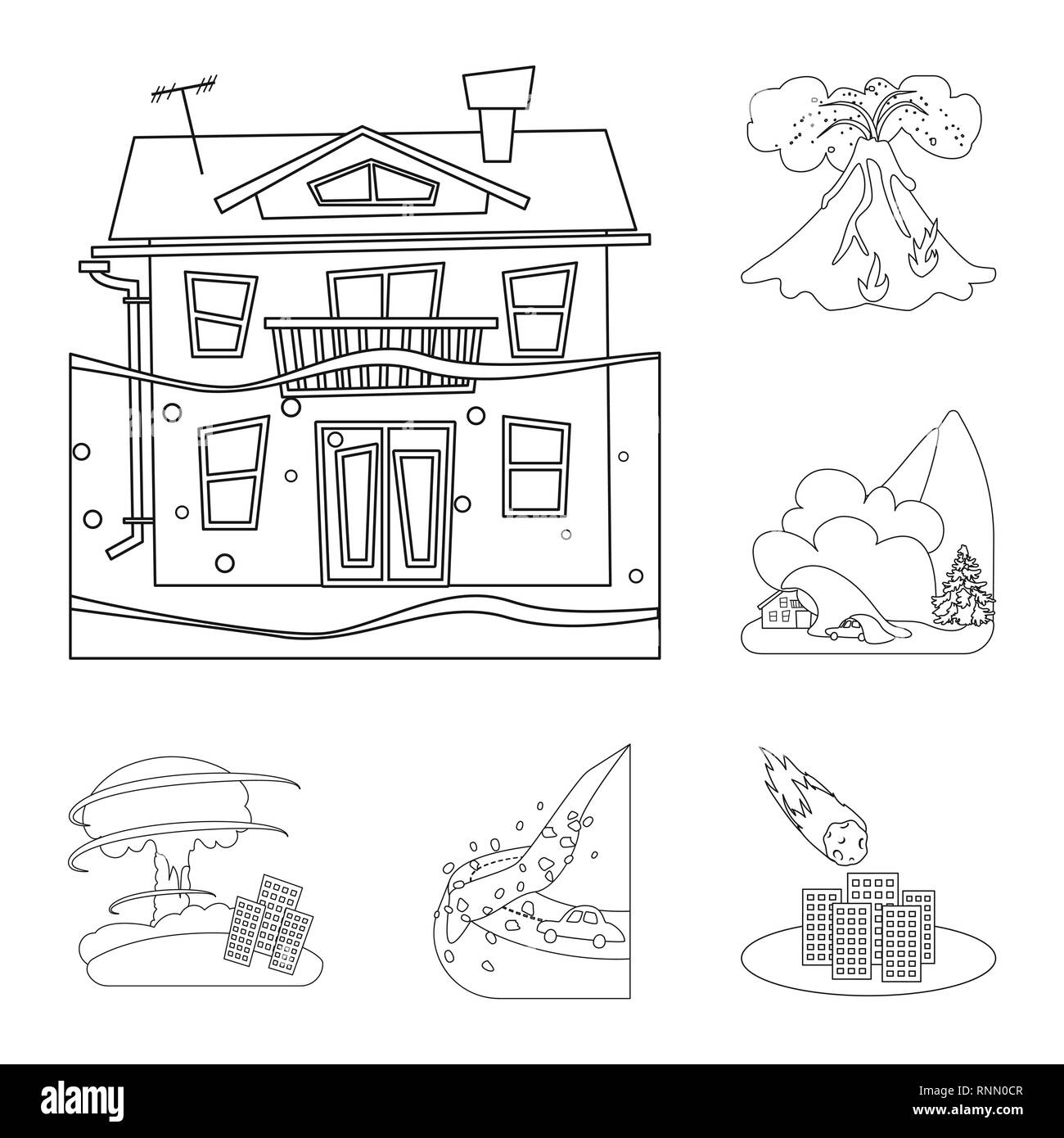Objet isolé de cataclysme et signe de catastrophe. Ensemble de cataclysme et apocalypse stock vector illustration. Illustration de Vecteur
