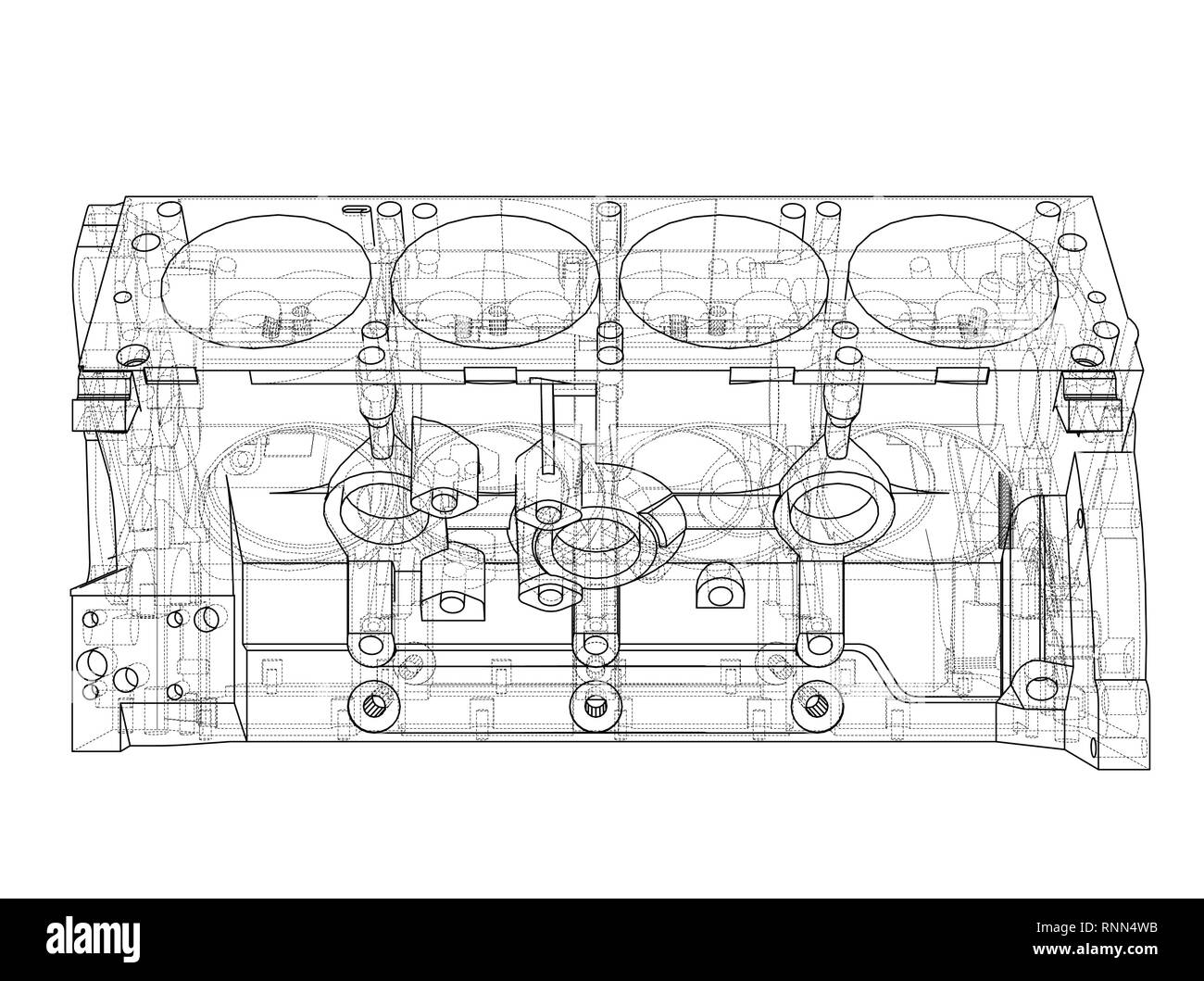 Croquis du bloc moteur. Le rendu 3D de vecteur Illustration de Vecteur