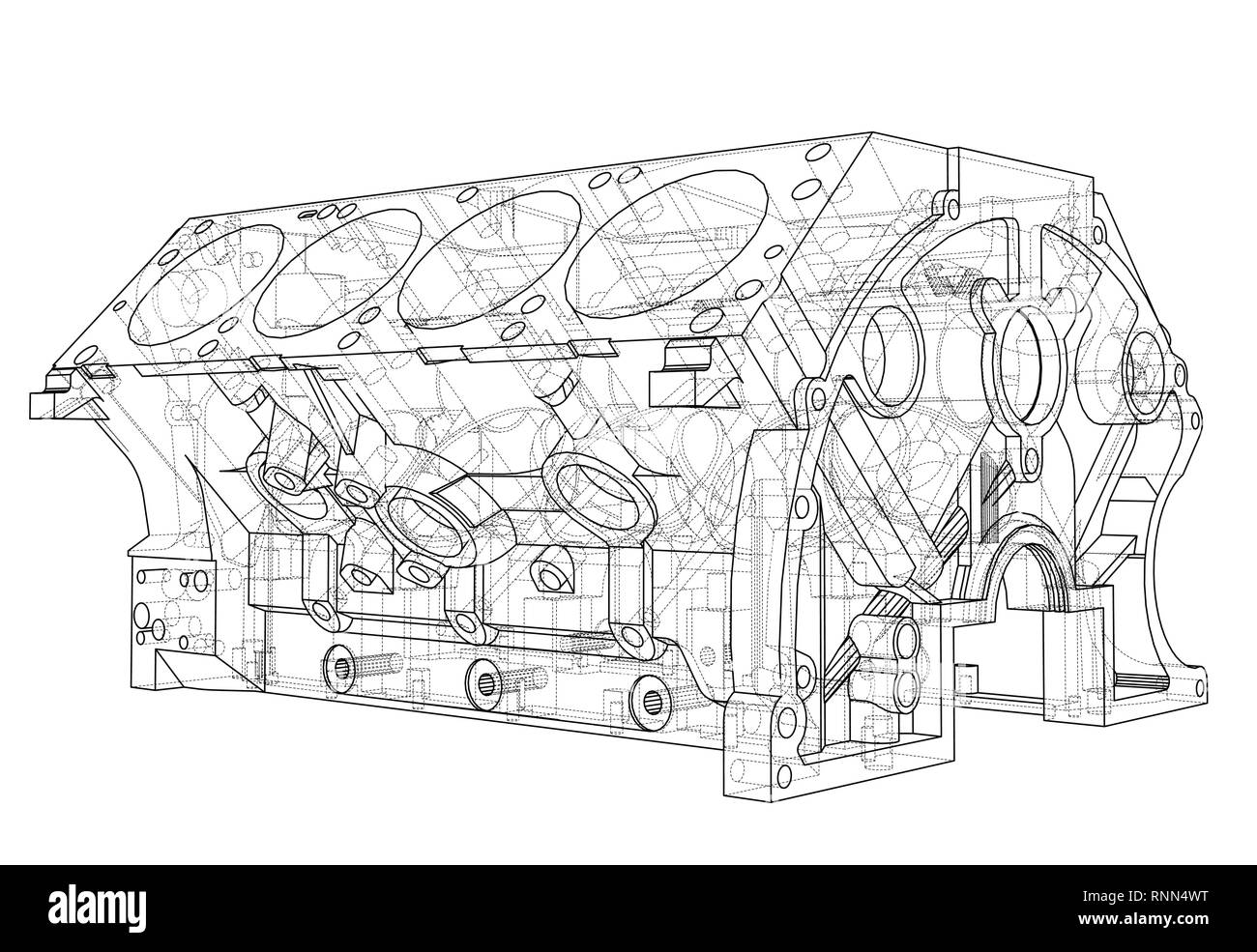 Croquis du bloc moteur. Le rendu 3D de vecteur Illustration de Vecteur