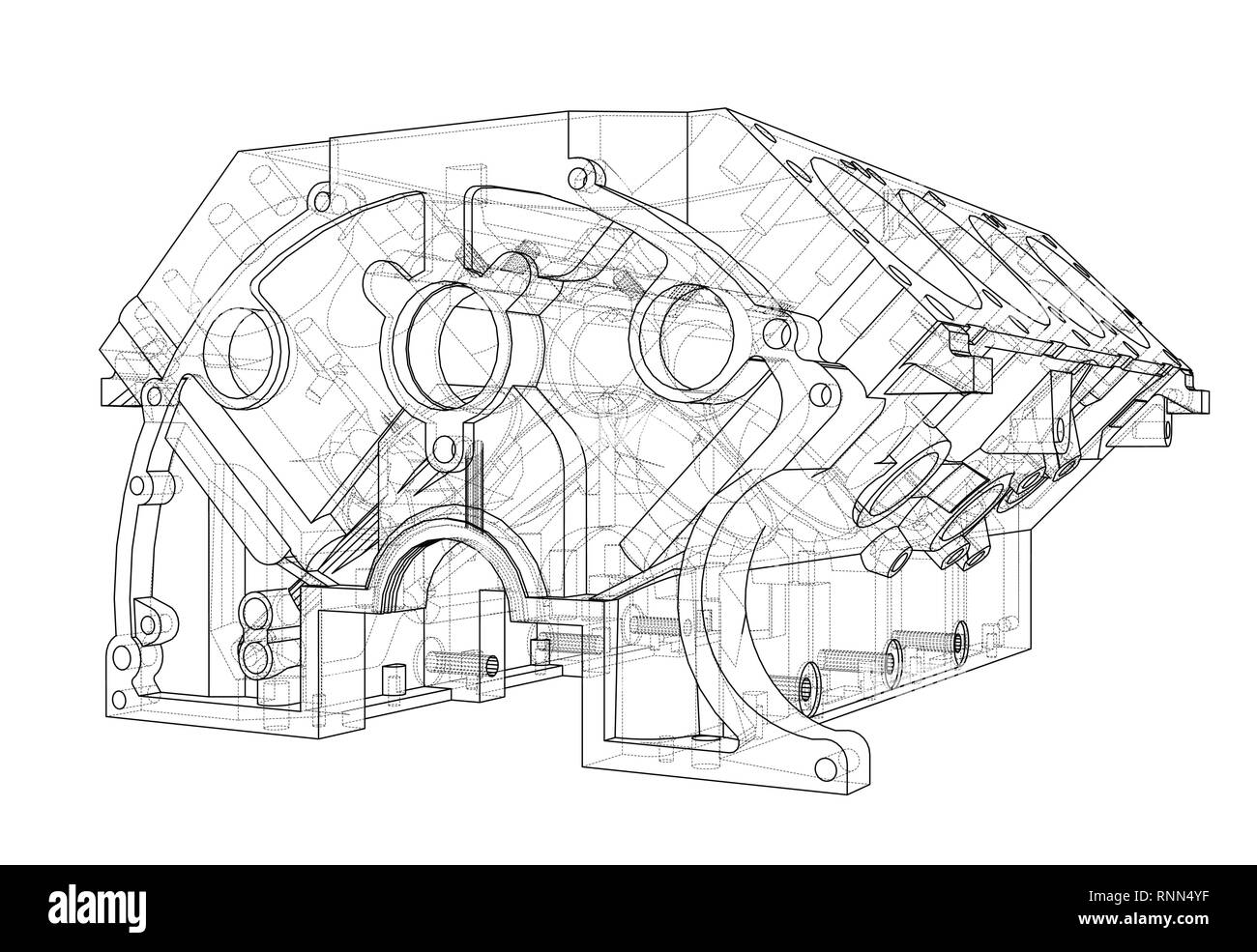 Croquis du bloc moteur. Le rendu 3D de vecteur Illustration de Vecteur