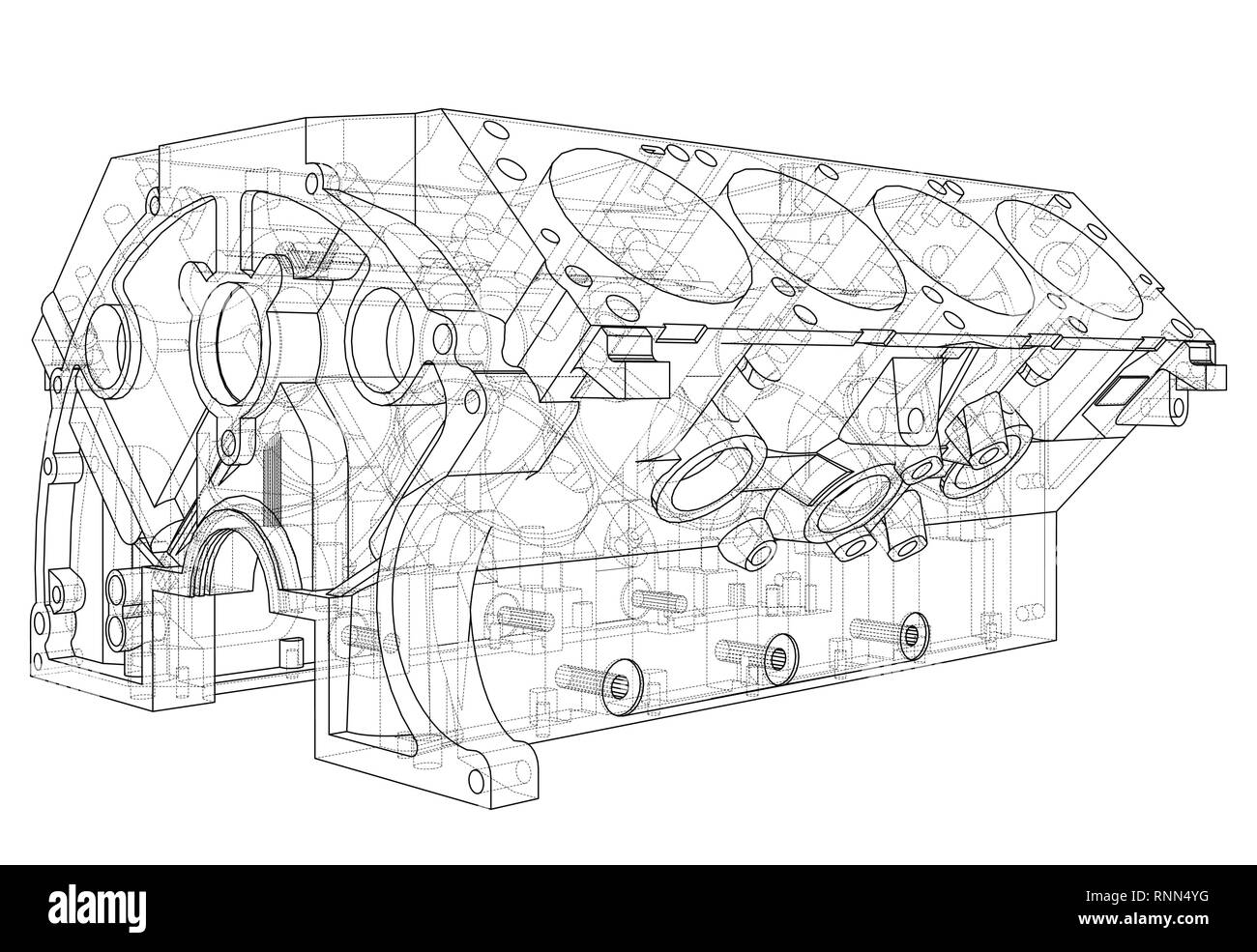 Croquis du bloc moteur. Le rendu 3D de vecteur Illustration de Vecteur