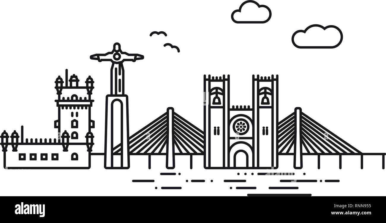 Style d'Icône ligne Lisbon cityscape, monuments et télévision vector illustration Illustration de Vecteur