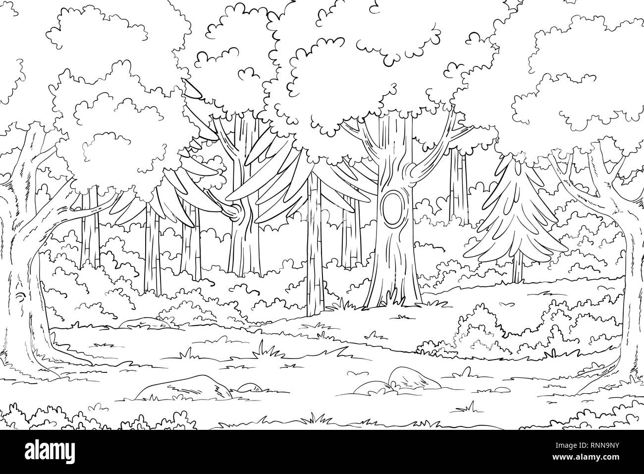 Paysage à colorier. Dessiner à main vector illustration avec des calques distincts. Illustration de Vecteur
