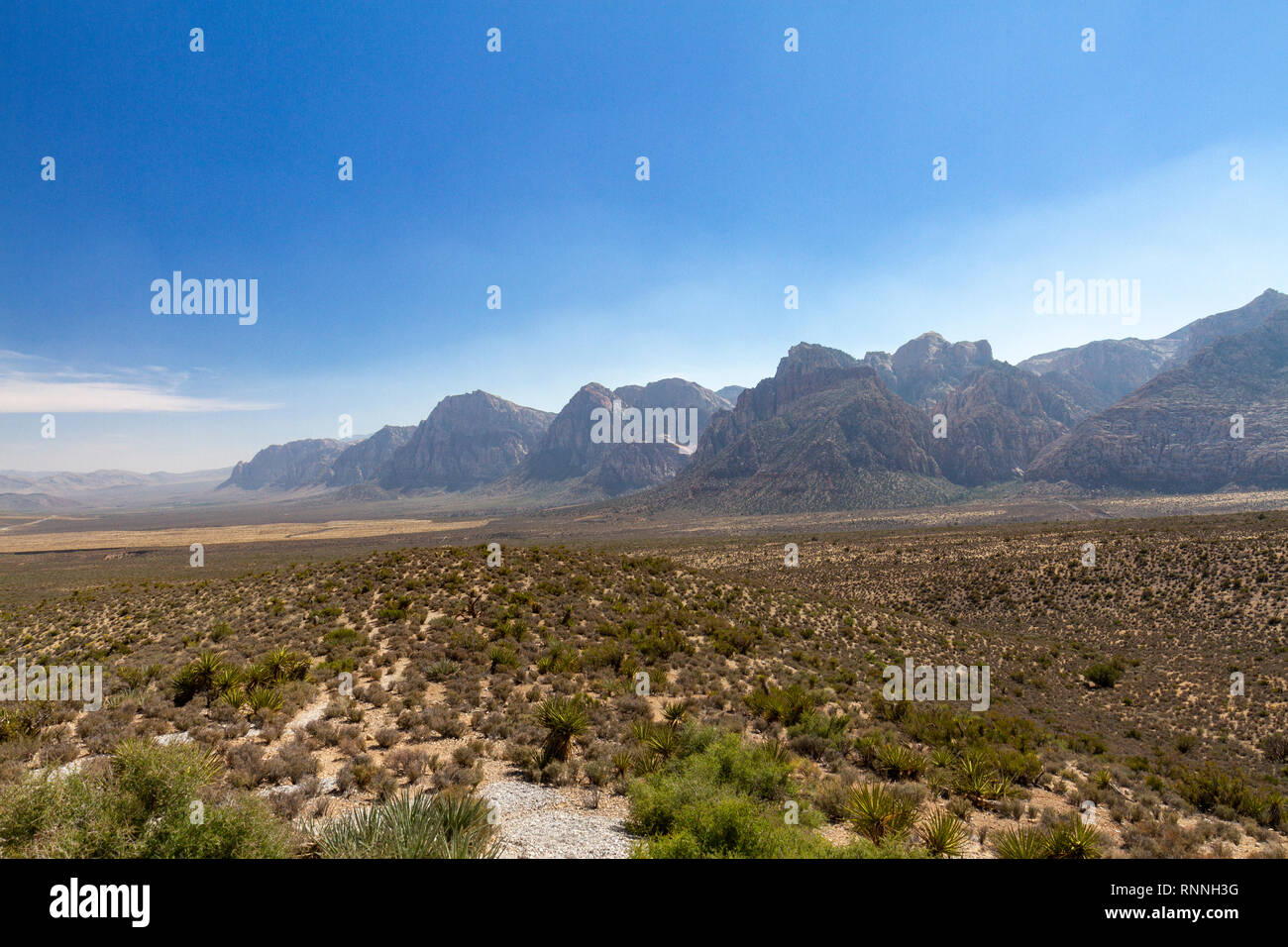 Voir environ au sud vers les montagnes au printemps, Red Rock Canyon National Conservation Area, Las Vegas, Nevada, United States. Banque D'Images