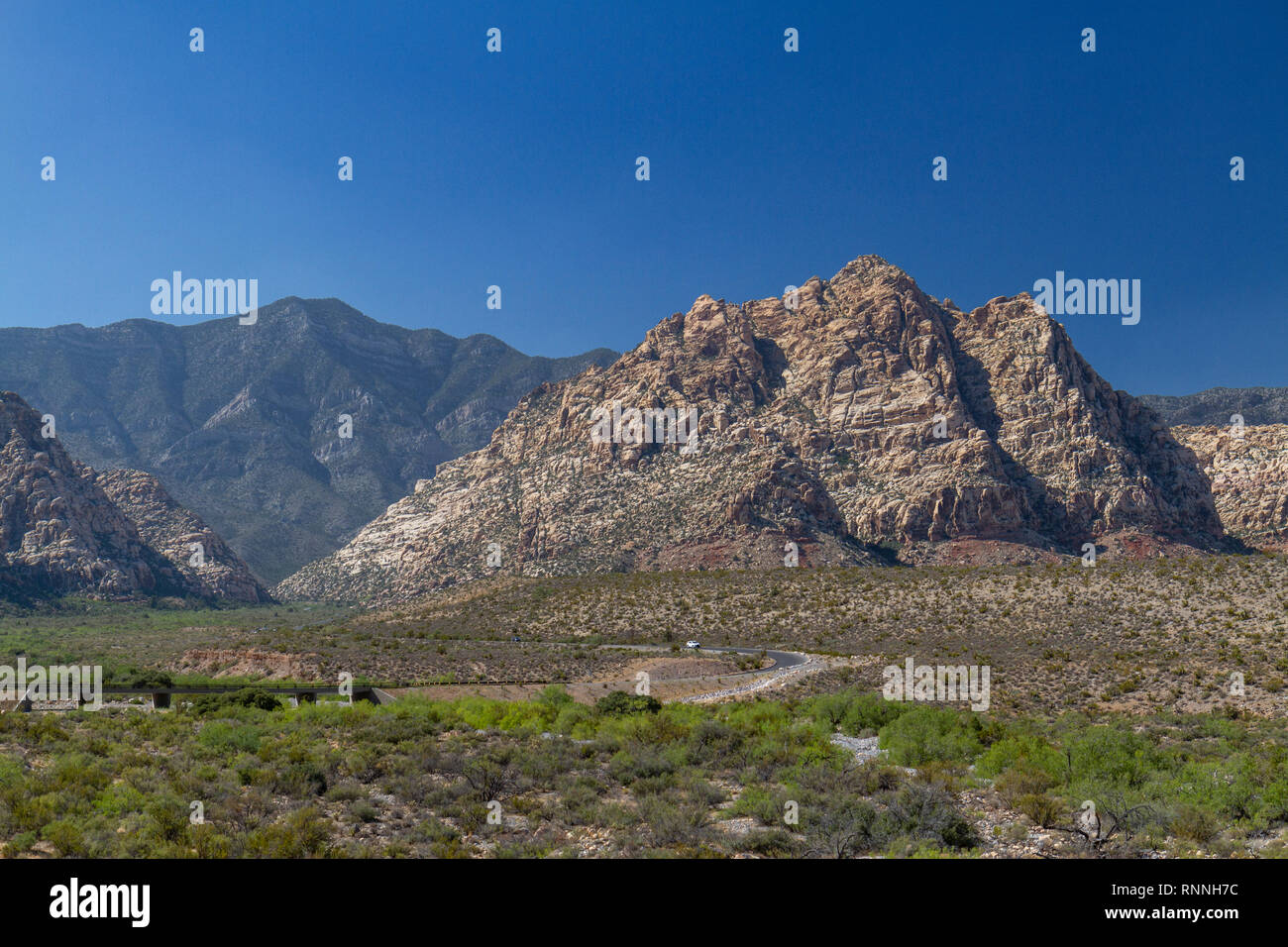 Vue vers le White Rock Hills, Red Rock Canyon National Conservation Area, Las Vegas, Nevada, United States. Banque D'Images