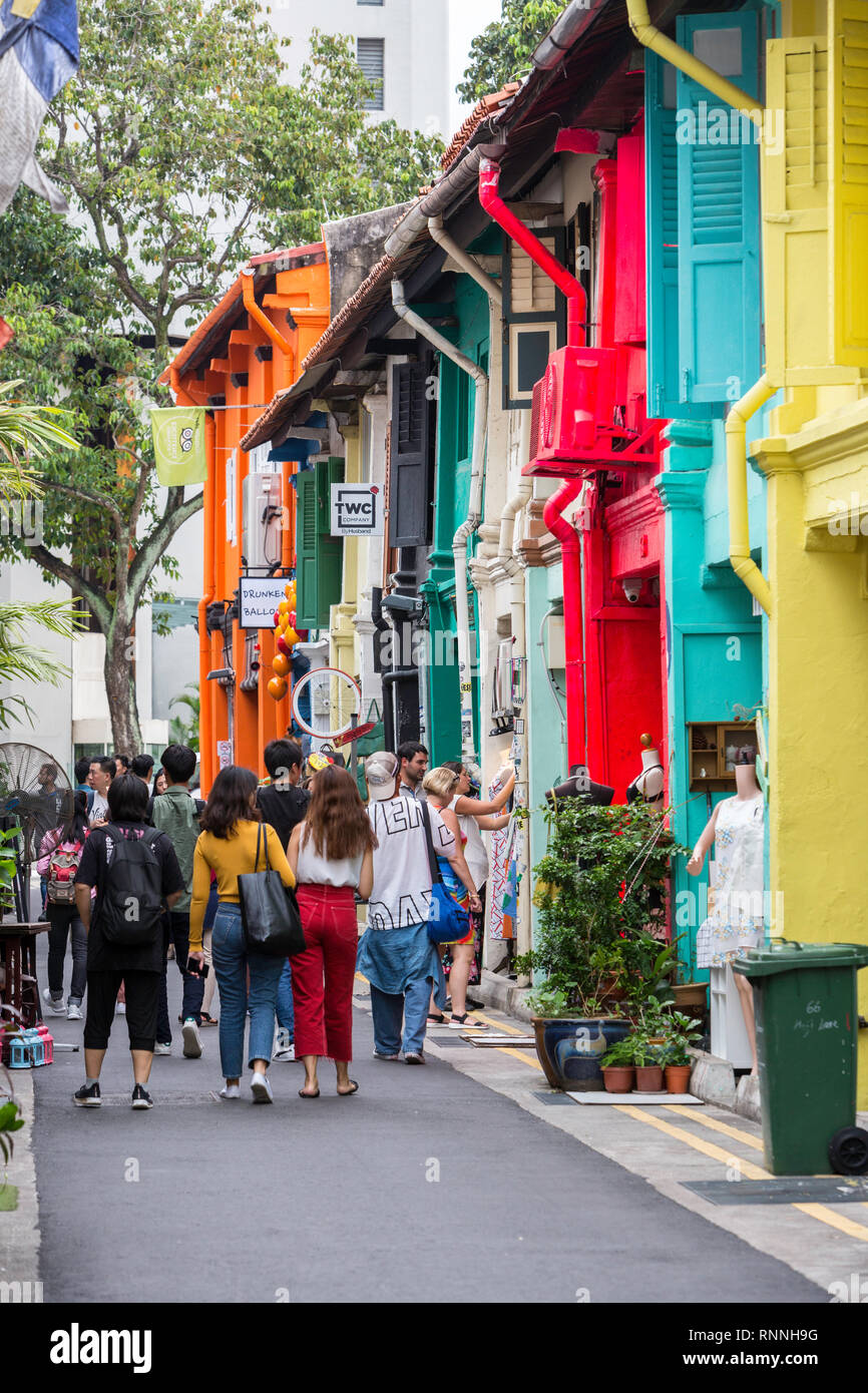 Haji Lane Street Scene, Kampong Glam, Singapour. Banque D'Images