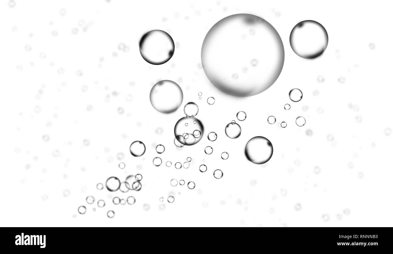 Bulles d'oxygène pur isolé sur fond blanc. Les superpositions de textures. Banque D'Images