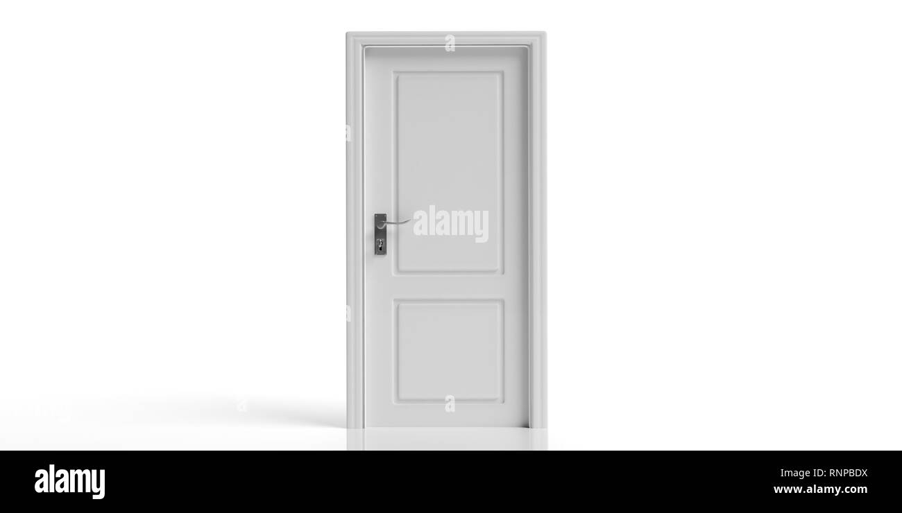 Porte fermée blanc isolé sur fond blanc, copie de l'espace. 3d illustration Banque D'Images