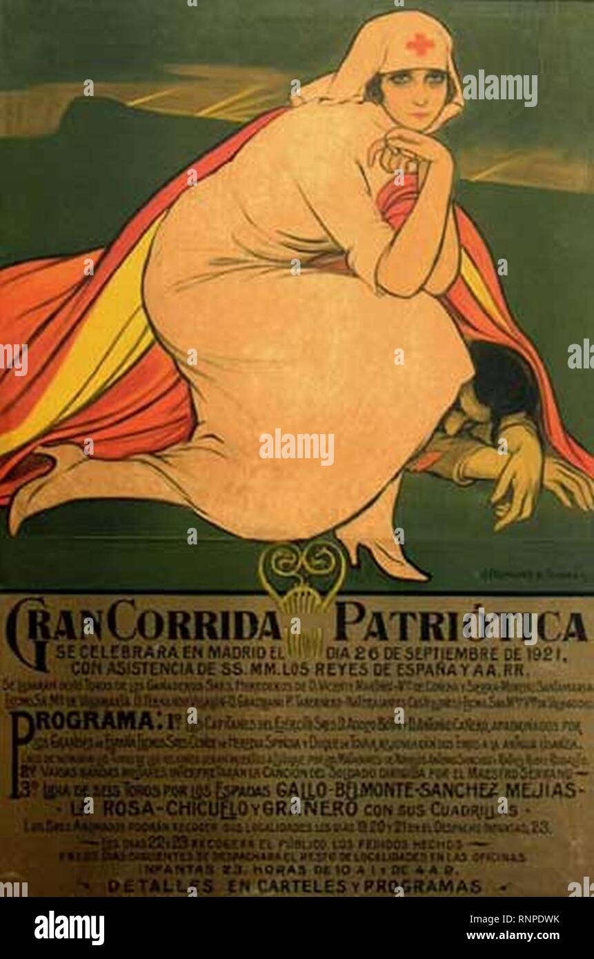 Corrida Cartel benéfica de toros par Julio Romero de Torres. Banque D'Images