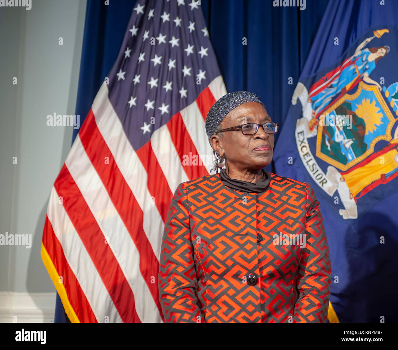 Membre du conseil de ville Inez Barron lors d'une conférence de presse le mercredi 13 février 2019, dans la salle rouge de l'Hôtel de ville de New York. (© Richard B. Levine) Banque D'Images