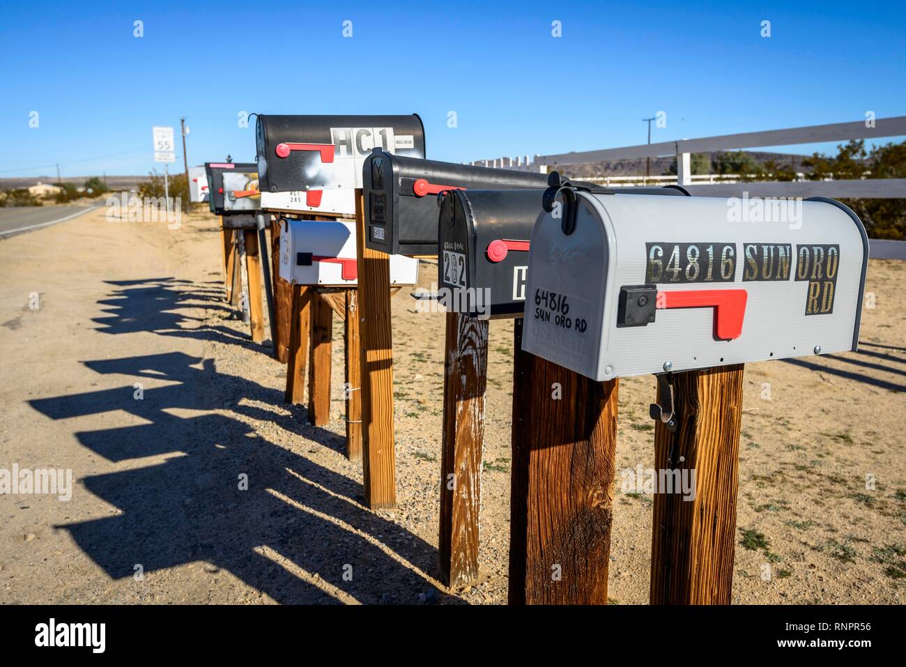 Les boîtes aux lettres, Twentynine Palms, California, USA Banque D'Images
