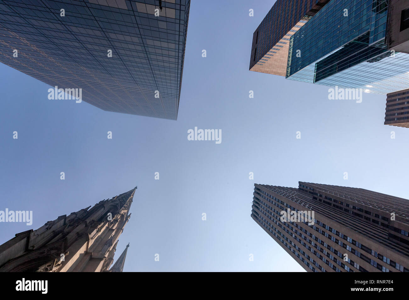 Vue de dessus des gratte-ciel et la Cathédrale St Patrick, 5e Avenue, New York City, USA Banque D'Images