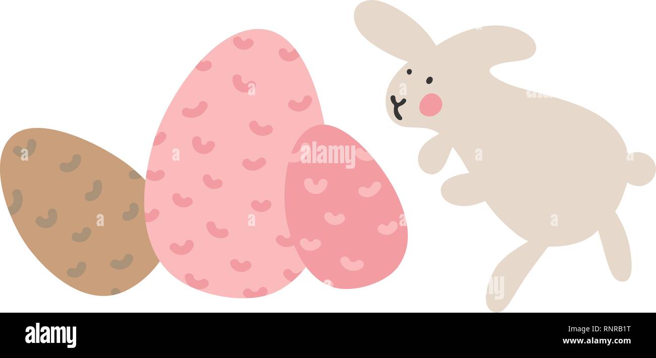 Aventures de lapins de Pâques, qui sont à la recherche d'œufs et de se cacher. Éléments de conception de Pâques dans un style minimaliste et vector. Illustrations pour enfants Illustration de Vecteur