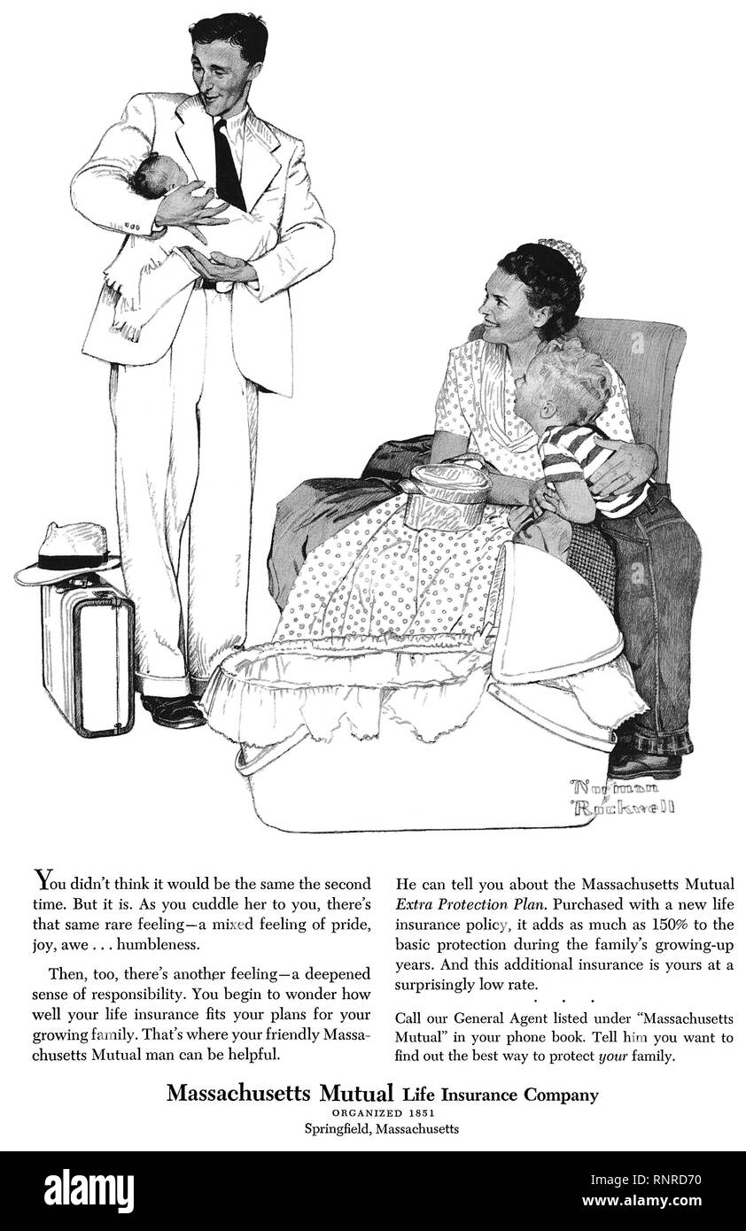 Aux États-Unis 1956 publicité pour la Massachusetts Mutual Life Insurance Company, illustré par Norman Rockwell. Banque D'Images