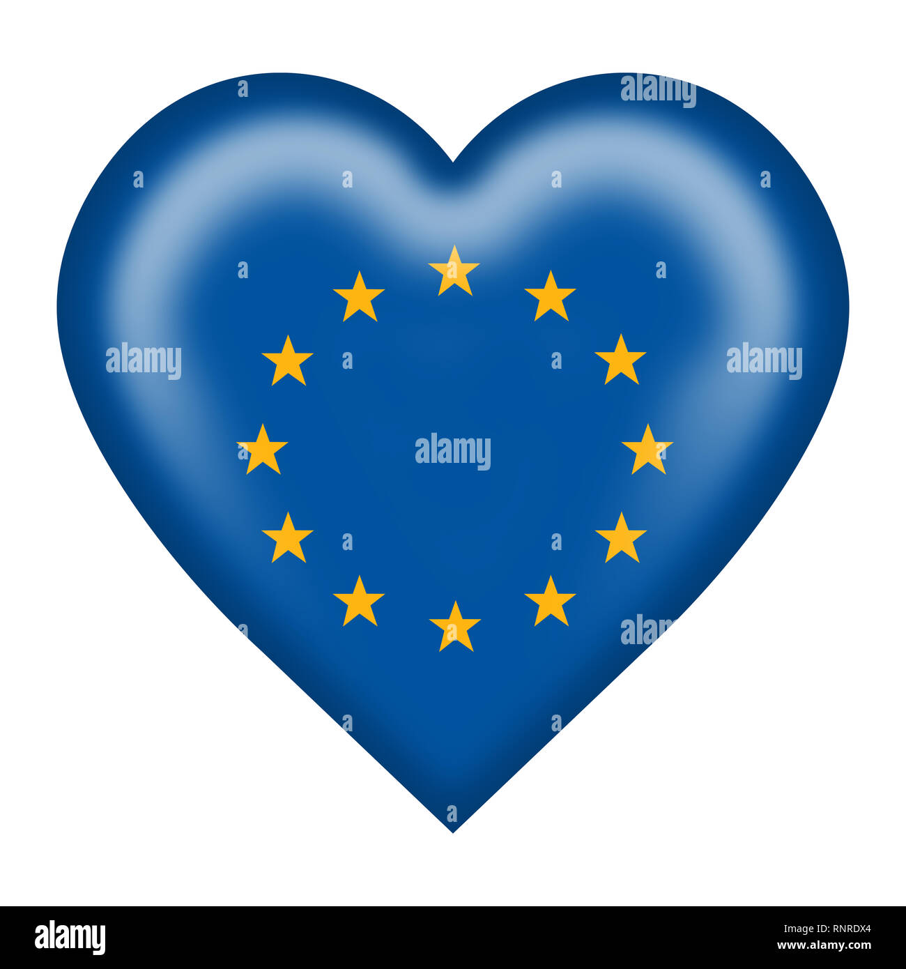 Un drapeau de l'Union européenne bouton coeur isolé sur blanc avec clipping path Banque D'Images