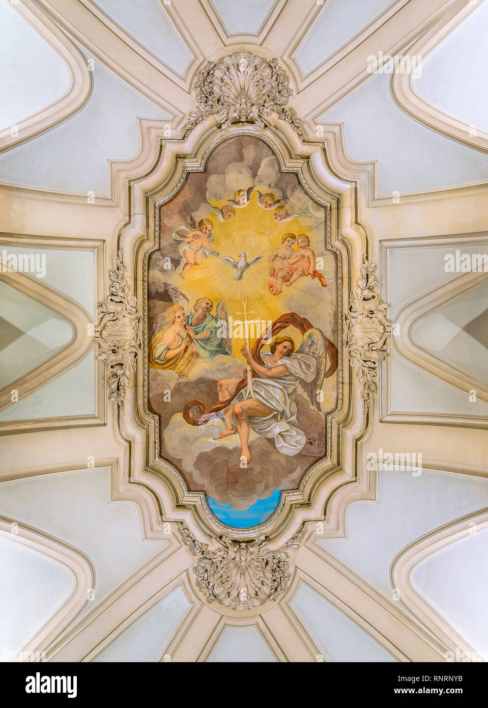 'Le triomphe de la Croix' fresque dans l'église de Santa Maria Annunziata à Borgo. Rome, Italie. Banque D'Images