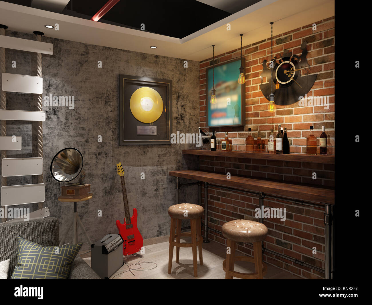 Coin musical rendu 3D in office Banque D'Images
