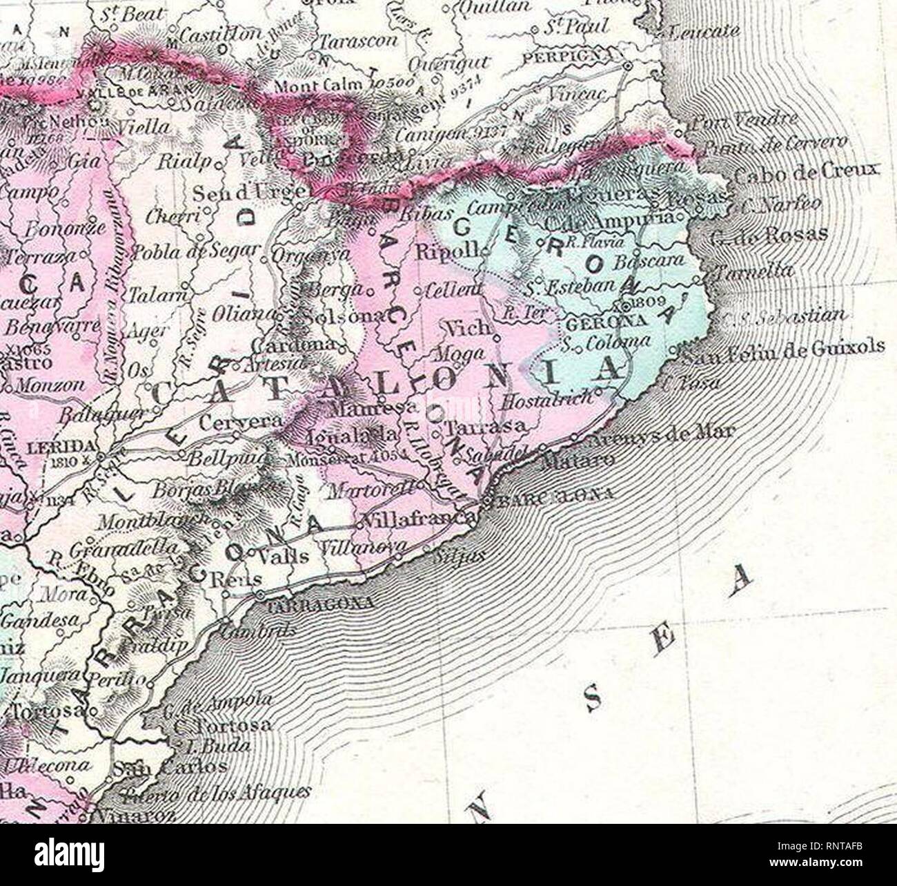 La Catalogne. 1862 Johnson Carte de l'Espagne et le Portugal - Geographicus - SpainPortugal-j-62 (rognée). Banque D'Images