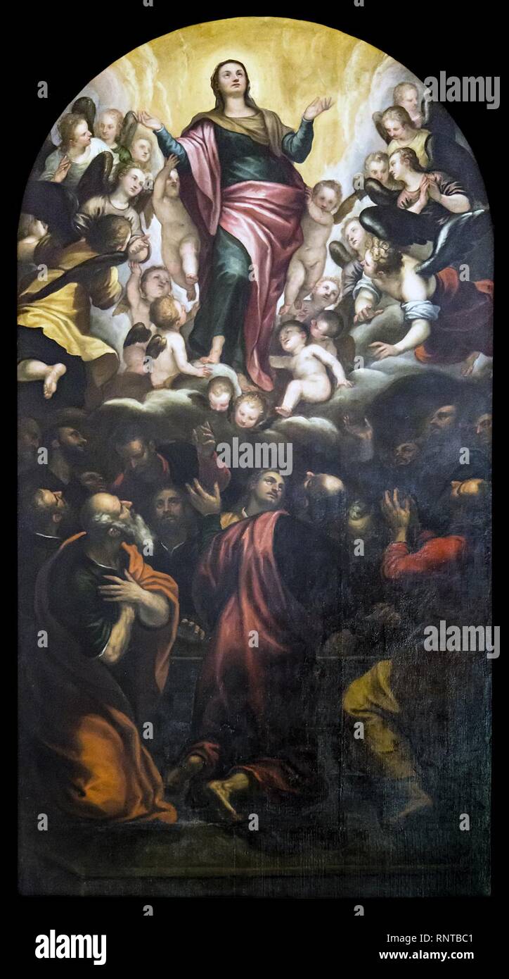 Cathédrale (Vicenza) - Intérieur - Adorazione della Vergine con gli Angeli di Alessandro Maganza. Banque D'Images