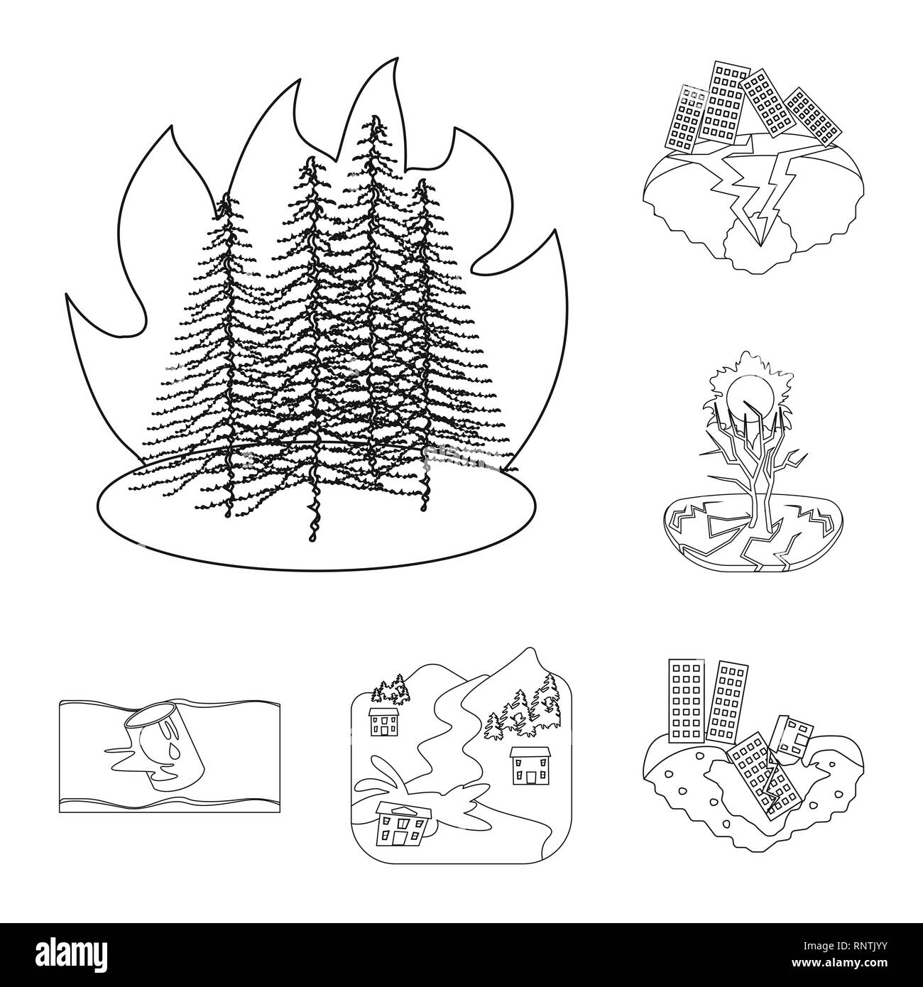 Vector design de cataclysme et signe de catastrophe. Ensemble de cataclysme et icône vecteur apocalypse pour stock. Illustration de Vecteur