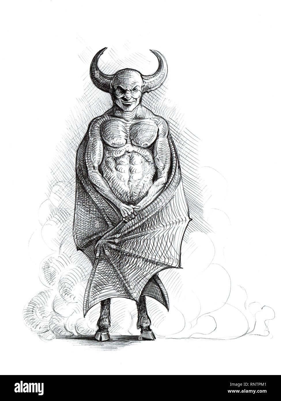 Diable. Sourire diabolique. Dessin Daemon FANTASY. Banque D'Images