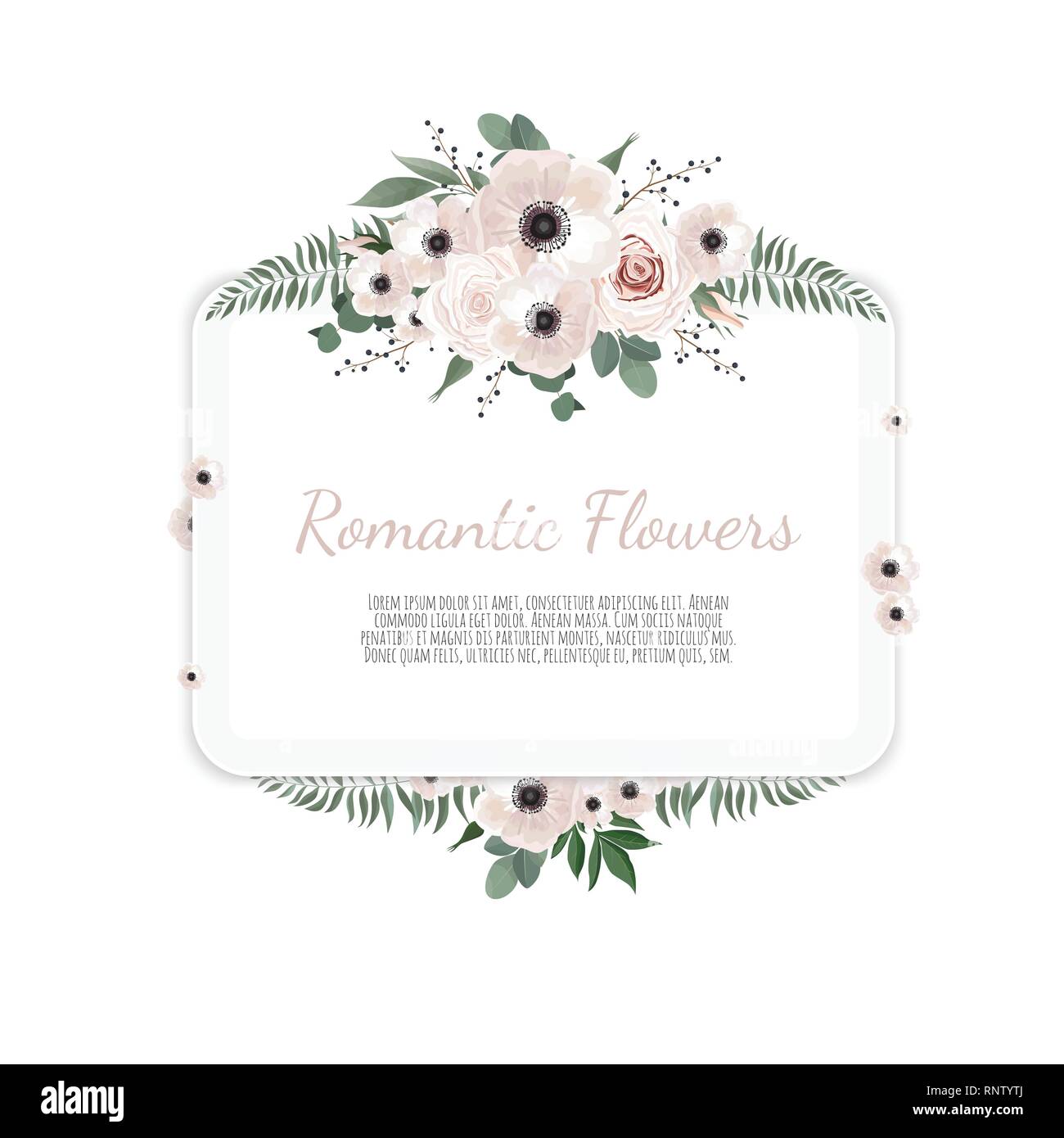 Carte avec fleur rose, feuilles. Parure de mariage concept. Poster Floral, inviter. Illustration de Vecteur